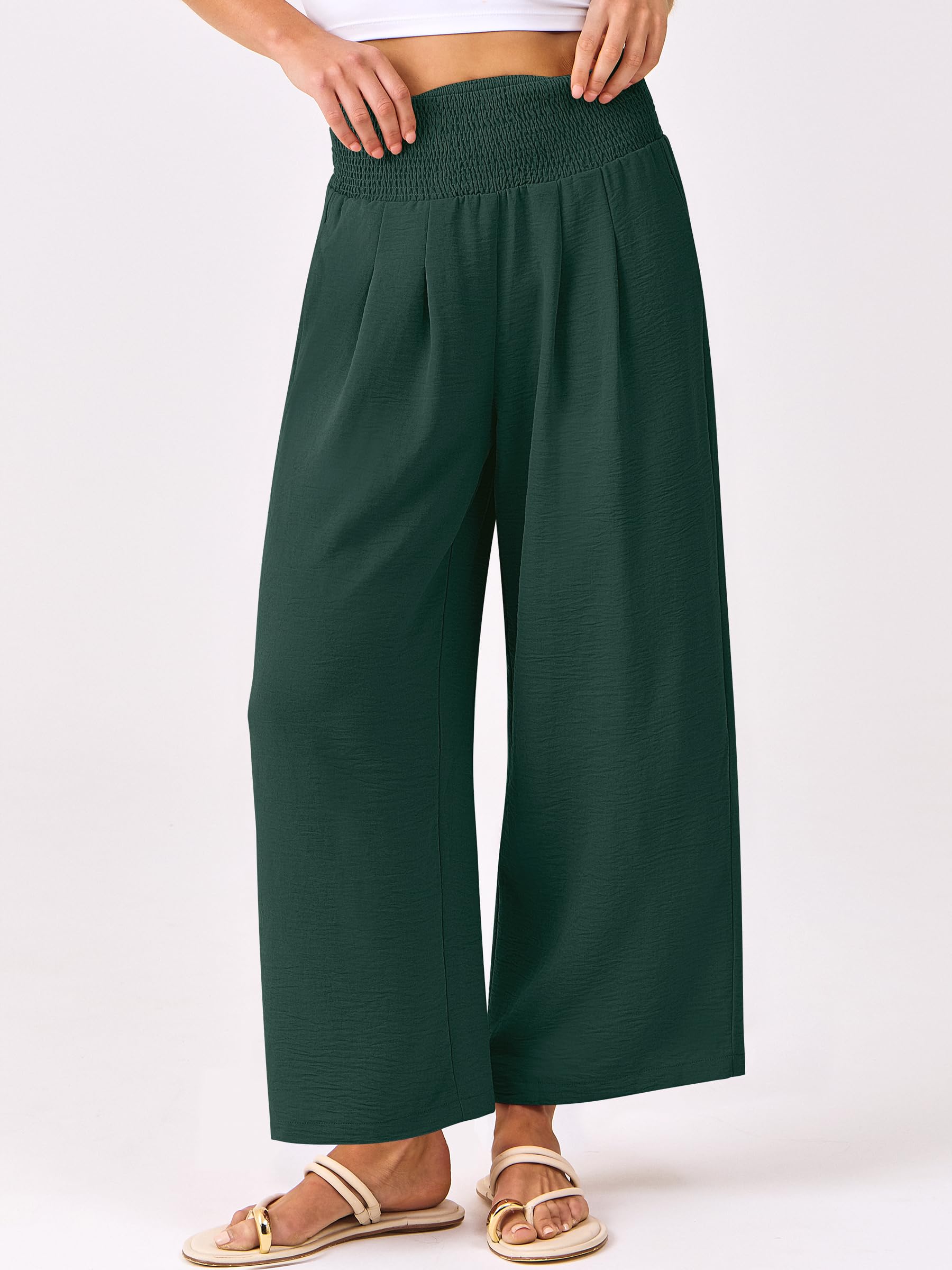 Foto 2 | Pantalones Palazzo Anrabess Para Mujer, Cintura Alta, Pierna Ancha, Verde Oscuro - Venta Internacional.