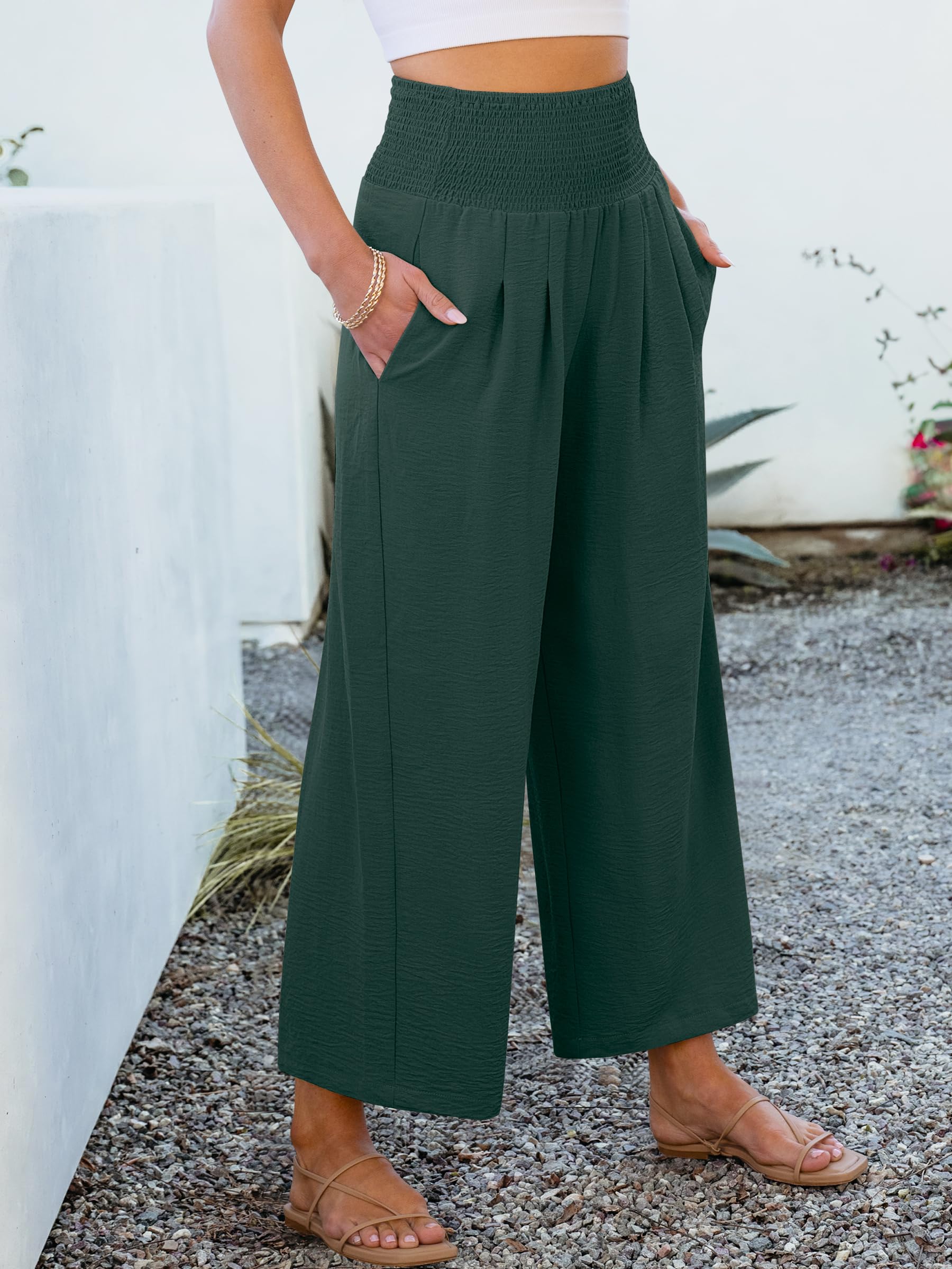 Foto 7 pulgar | Pantalones Palazzo Anrabess Para Mujer, Cintura Alta, Pierna Ancha, Verde Oscuro - Venta Internacional.