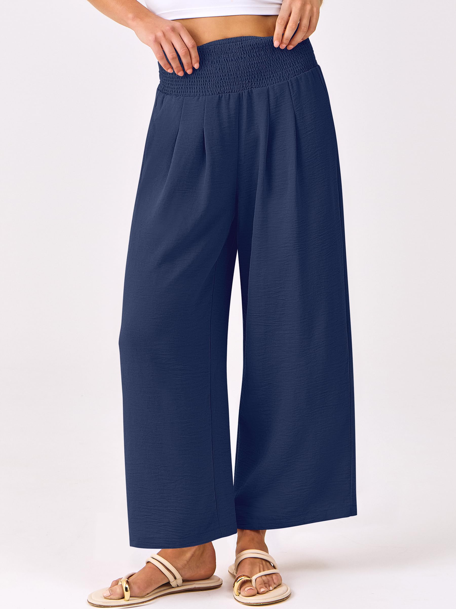 Foto 3 pulgar | Pantalones Palazzo Anrabess Para Mujer, Pierna Ancha, Cintura Alta, Azul Marino - Venta Internacional.