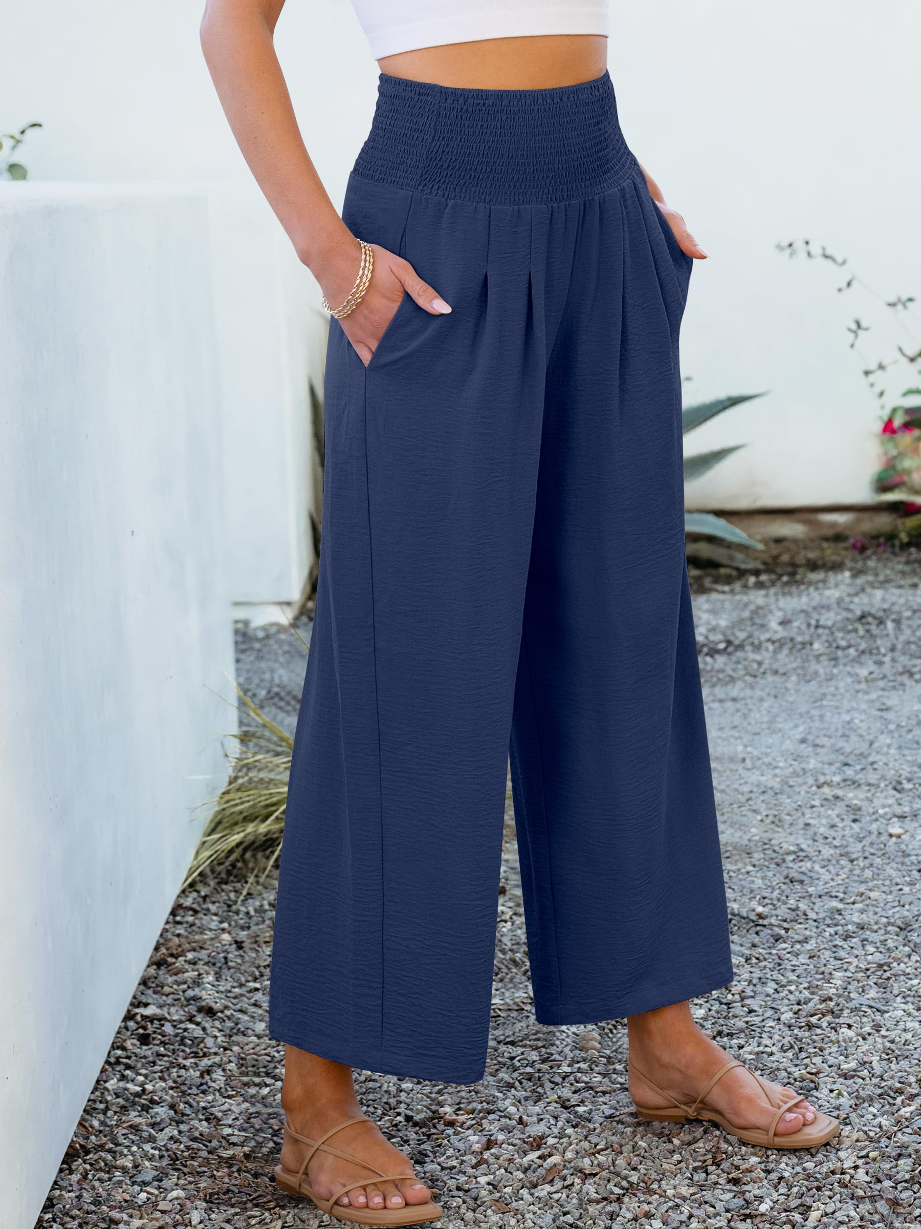 Foto 7 pulgar | Pantalones Palazzo Anrabess Para Mujer, Pierna Ancha, Cintura Alta, Azul Marino - Venta Internacional.
