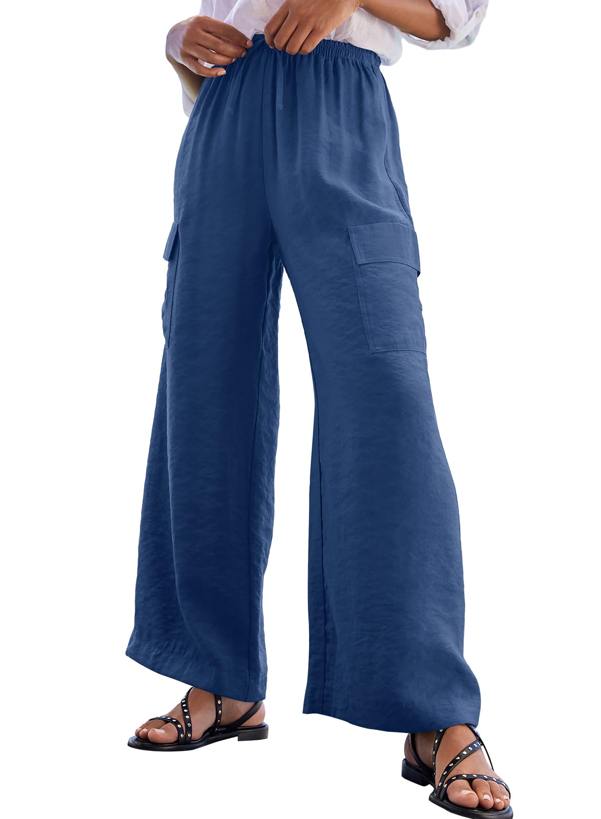 Foto 2 pulgar | Pantalones De Salón Evaless De Pierna Ancha Para Mujer, Cintura Alta, Color Azul - Venta Internacional.