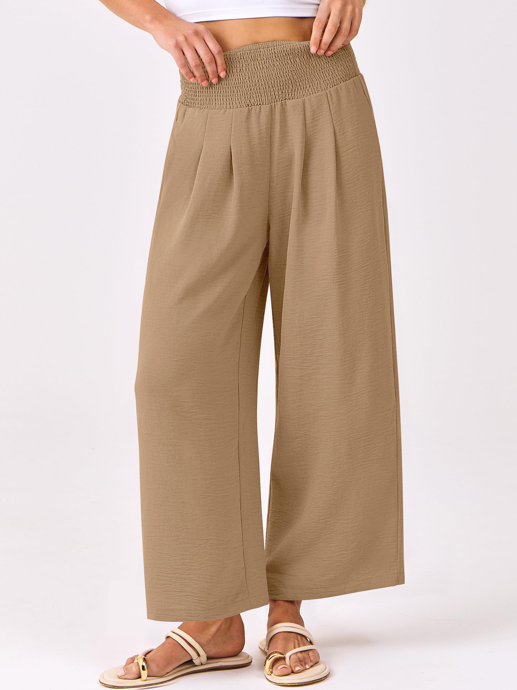 Foto 3 pulgar | Pantalones Palazzo Anrabess Para Mujer, Cintura Alta, Pierna Ancha, Color Caqui - Venta Internacional.