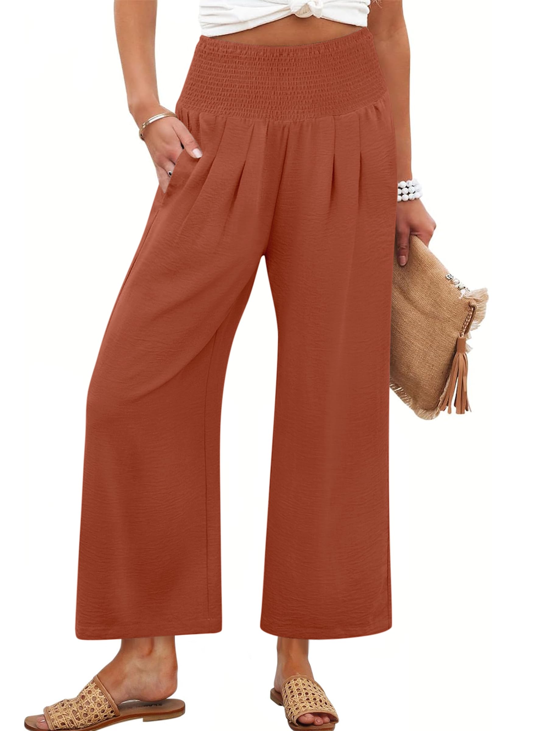 Foto 2 pulgar | Pantalones Palazzo Anrabess Para Mujer, Cintura Alta, Pernera Ancha, Color Ladrillo - Venta Internacional.