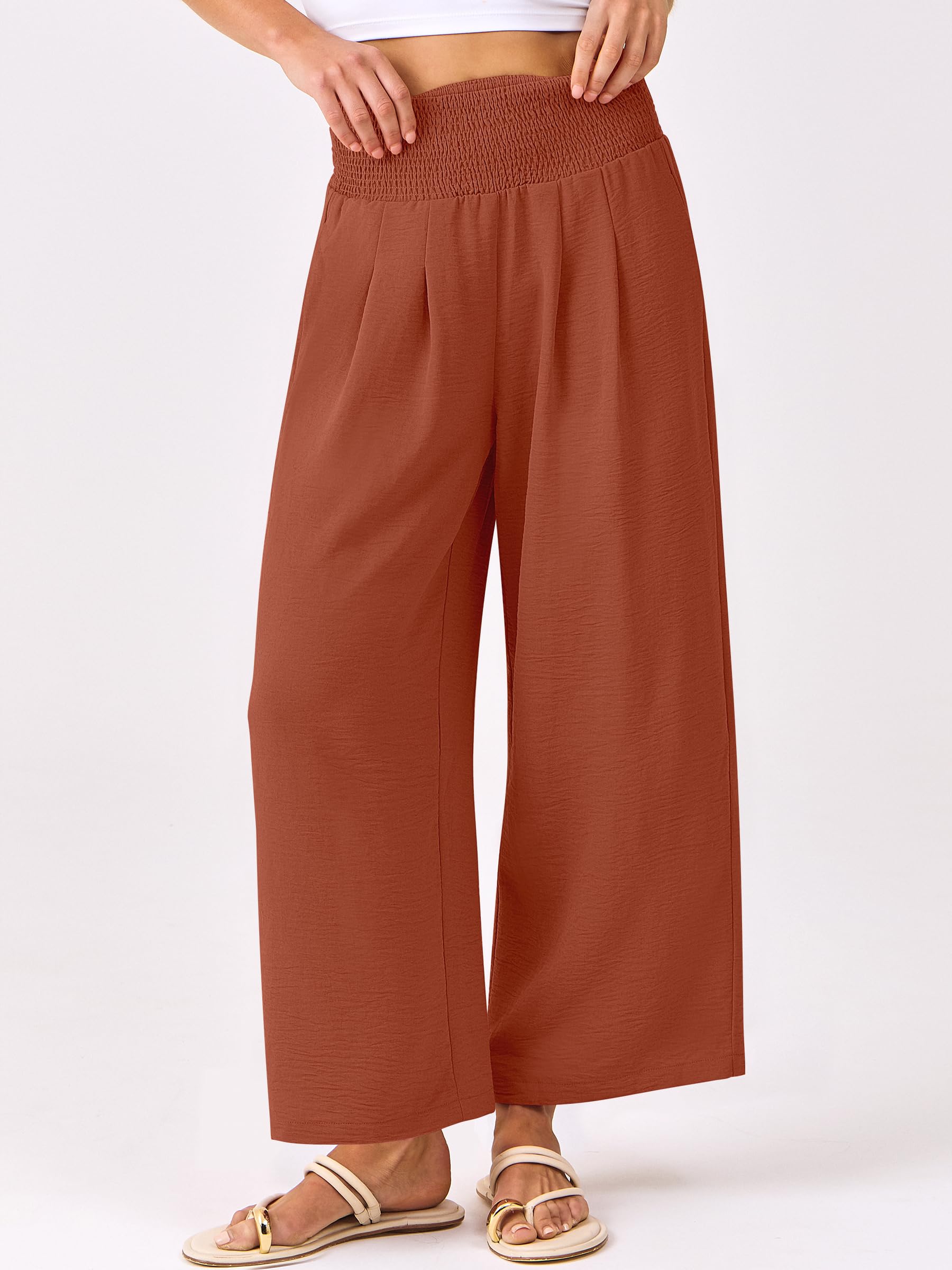 Foto 3 pulgar | Pantalones Palazzo Anrabess Para Mujer, Cintura Alta, Pernera Ancha, Color Ladrillo - Venta Internacional.