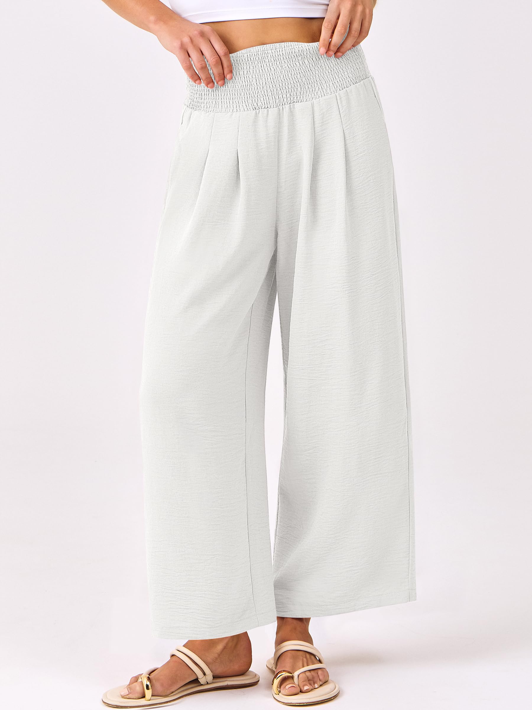 Foto 3 pulgar | Pantalones Palazzo Anrabess Blancos De Cintura Alta Y Pierna Ancha Para Mujer - Venta Internacional.
