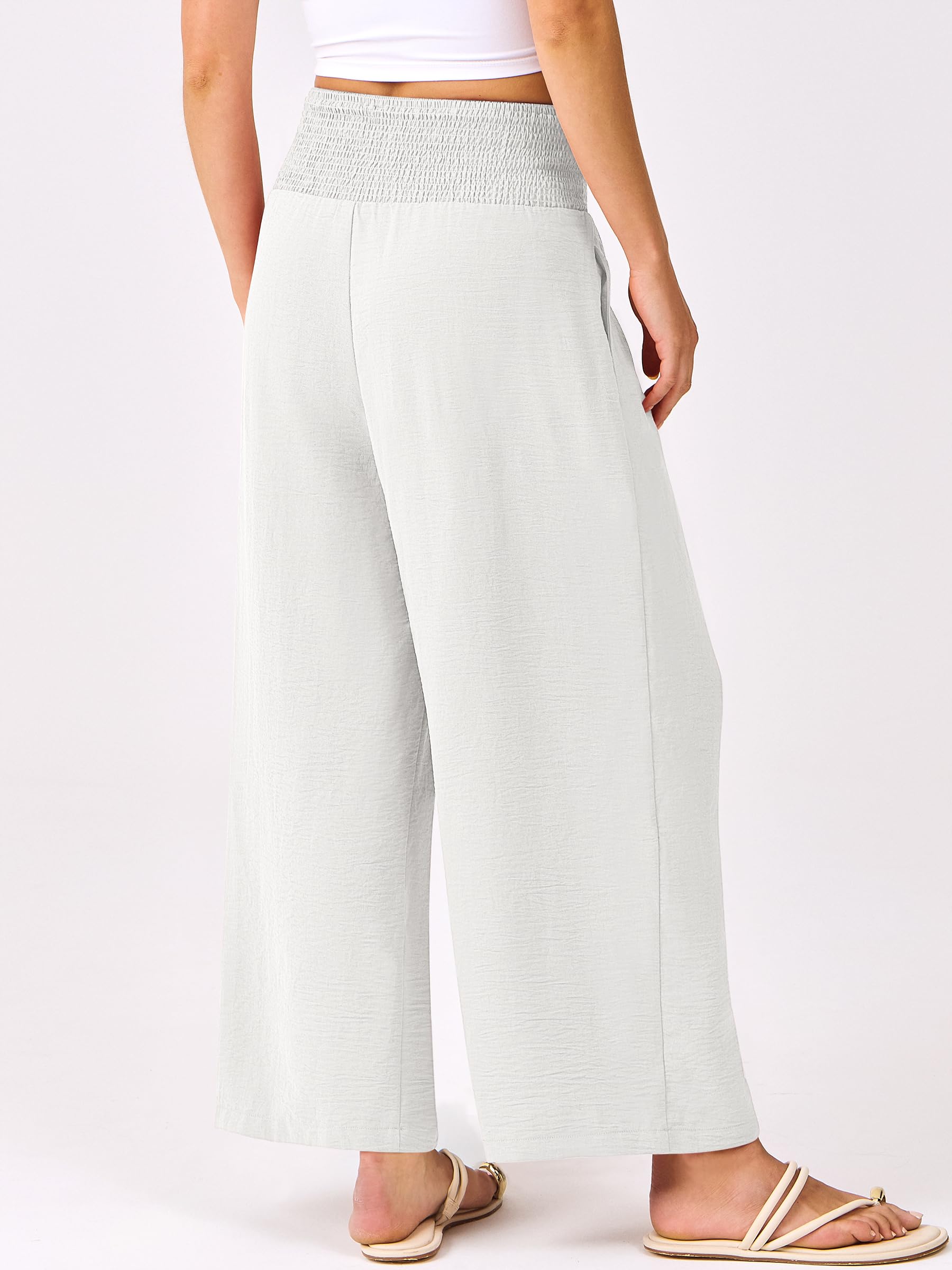 Foto 4 pulgar | Pantalones Palazzo Anrabess Blancos De Cintura Alta Y Pierna Ancha Para Mujer - Venta Internacional.