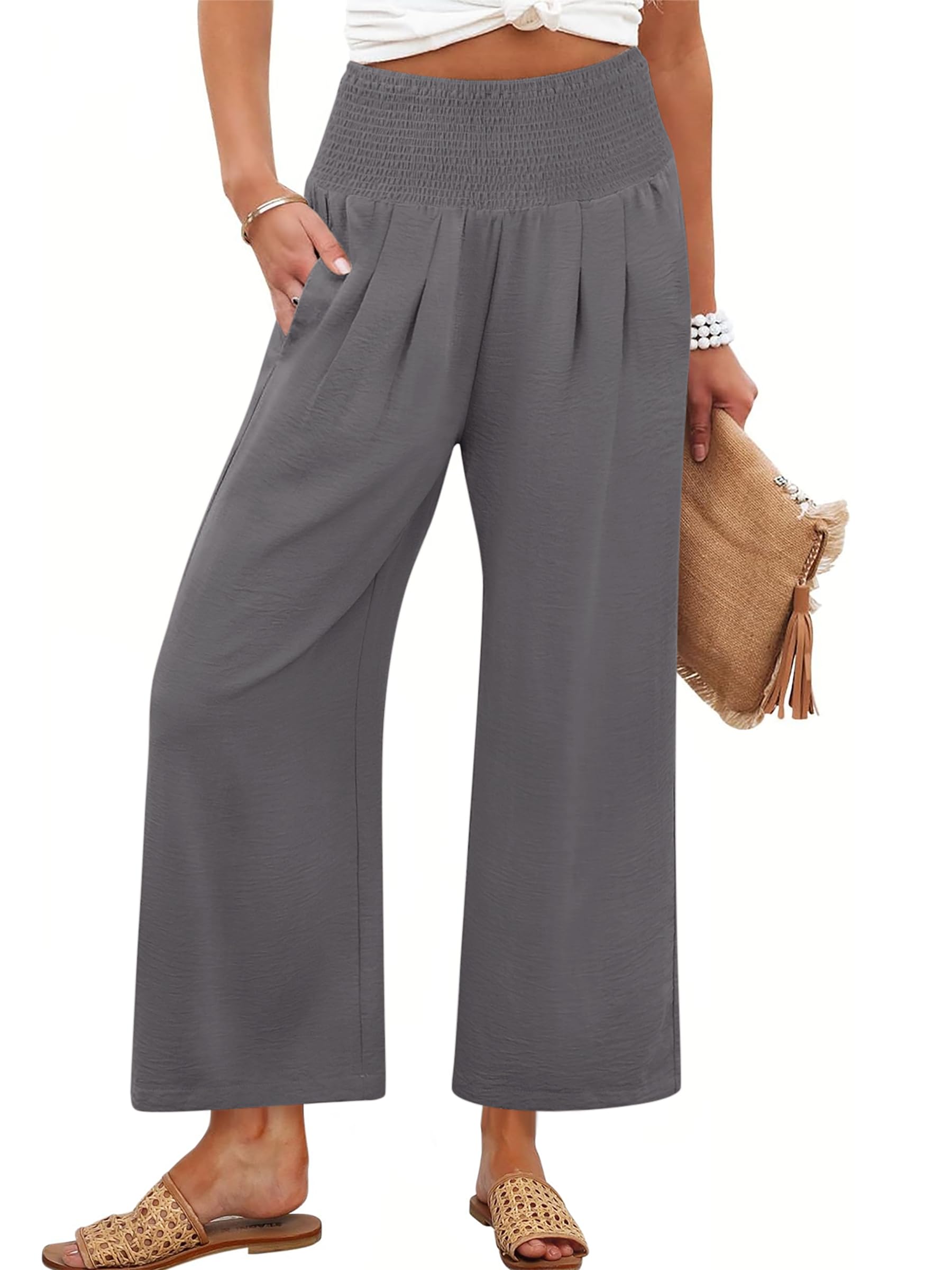 Pantalones Palazzo Anrabess Para Mujer, Pernera Ancha Y Cintura Alta, Color Gris - Venta Internacional.