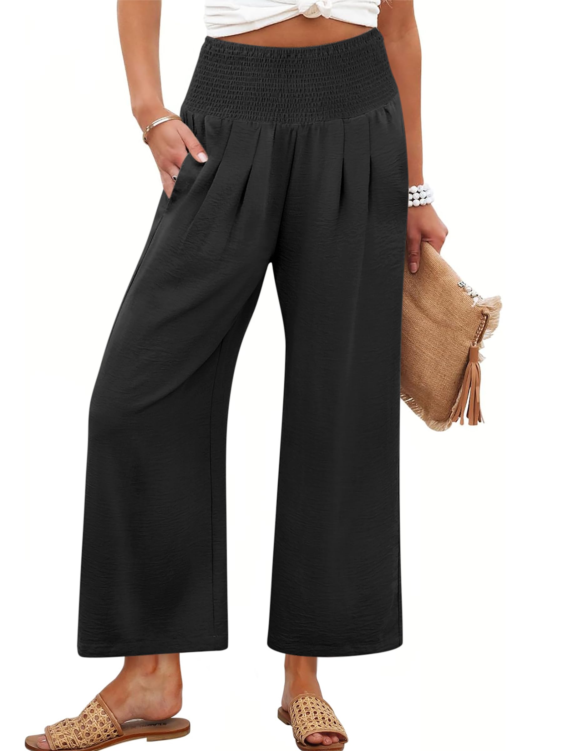 Foto 2 pulgar | Pantalones Palazzo Anrabess Para Mujer, Pierna Ancha, Cintura Alta, Negros - Venta Internacional.