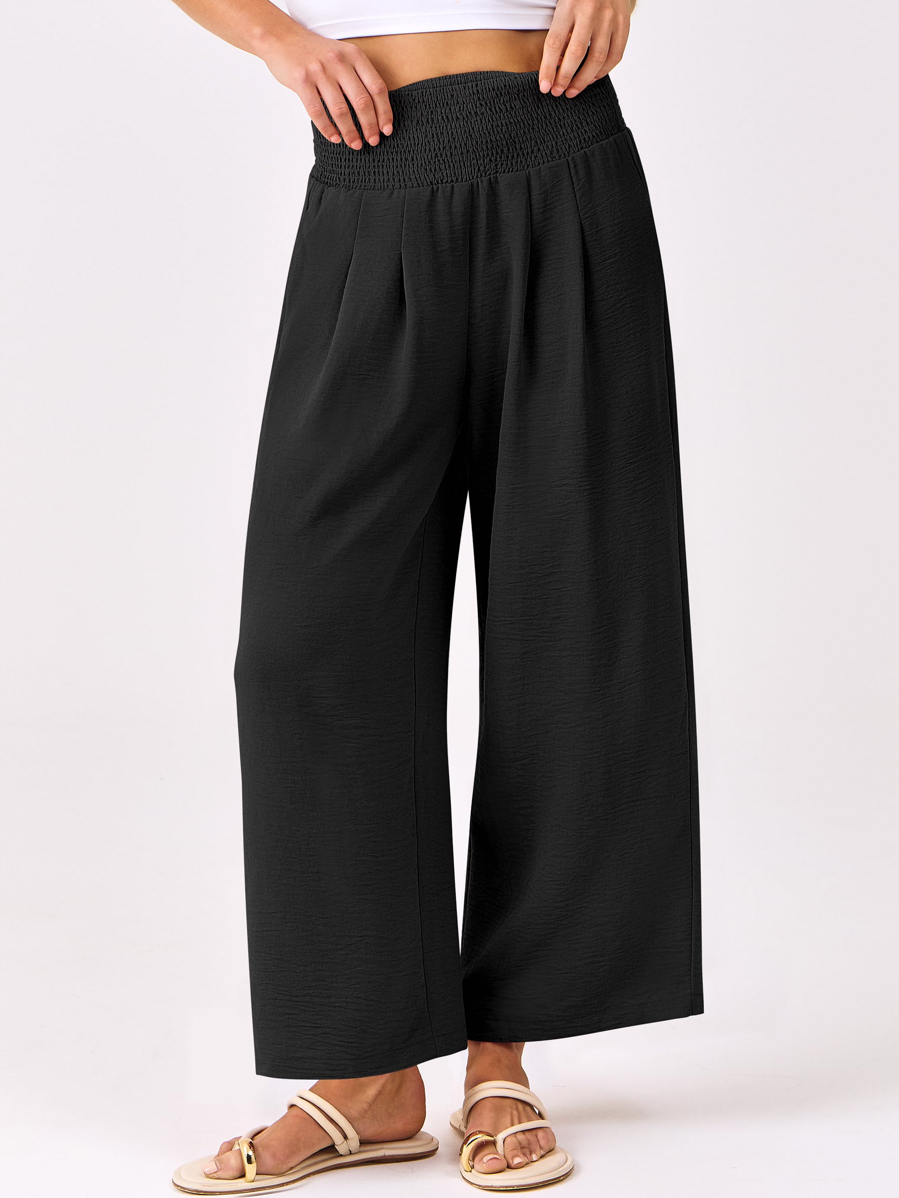 Foto 3 pulgar | Pantalones Palazzo Anrabess Para Mujer, Pierna Ancha, Cintura Alta, Negros - Venta Internacional.