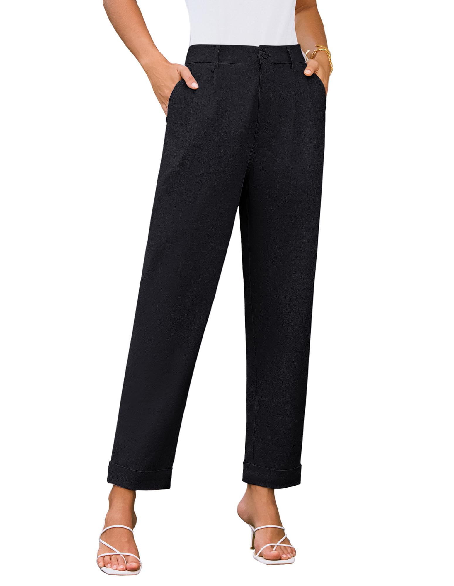 Pantalones Grace Karin Con Puños Elásticos, Cintura Recta, Negros, L - Venta Internacional.