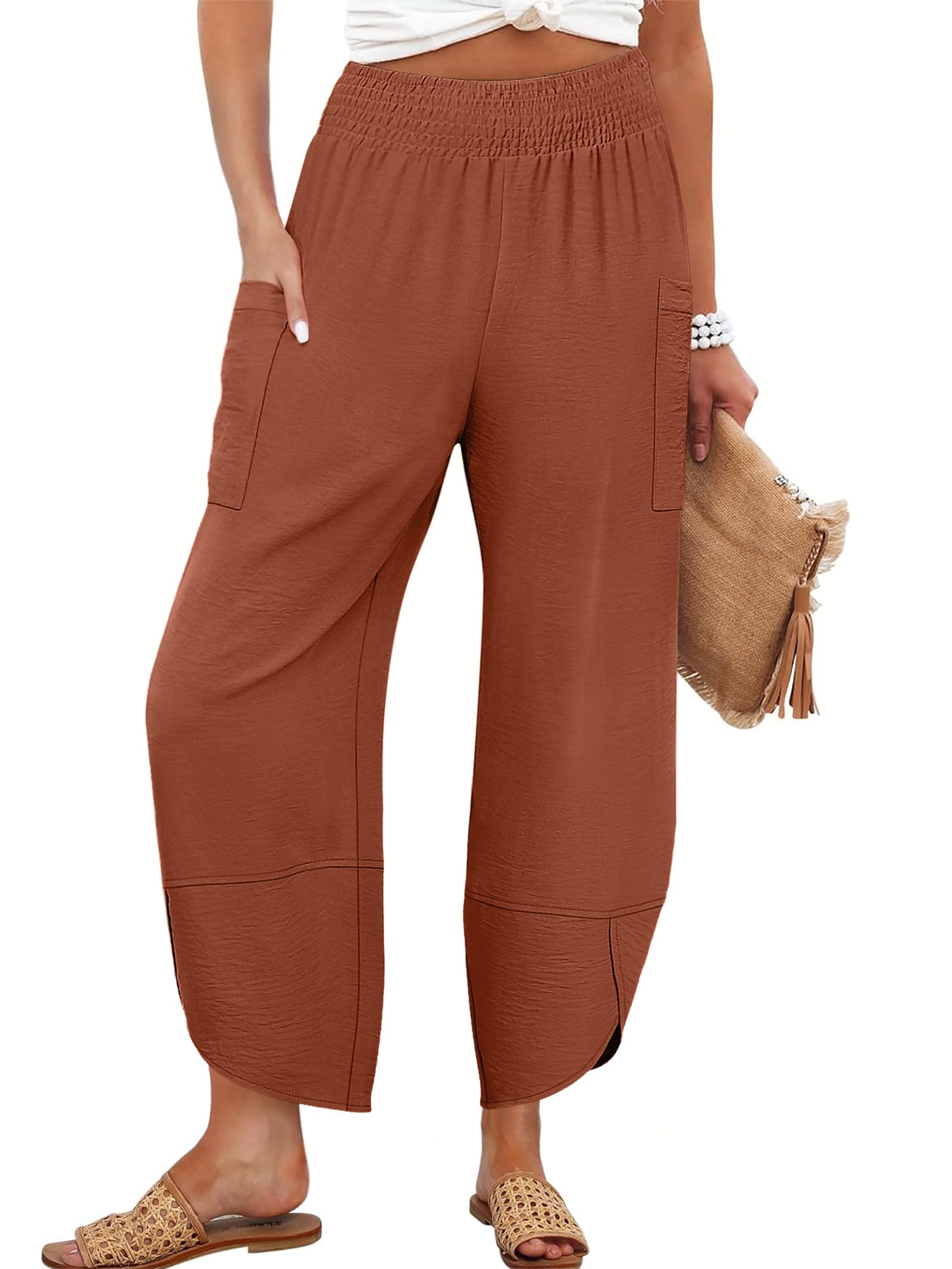 Foto 2 pulgar | Pantalones Capri Anrabess Palazzo De Pierna Ancha Para Mujer, Color Caramelo - Venta Internacional.