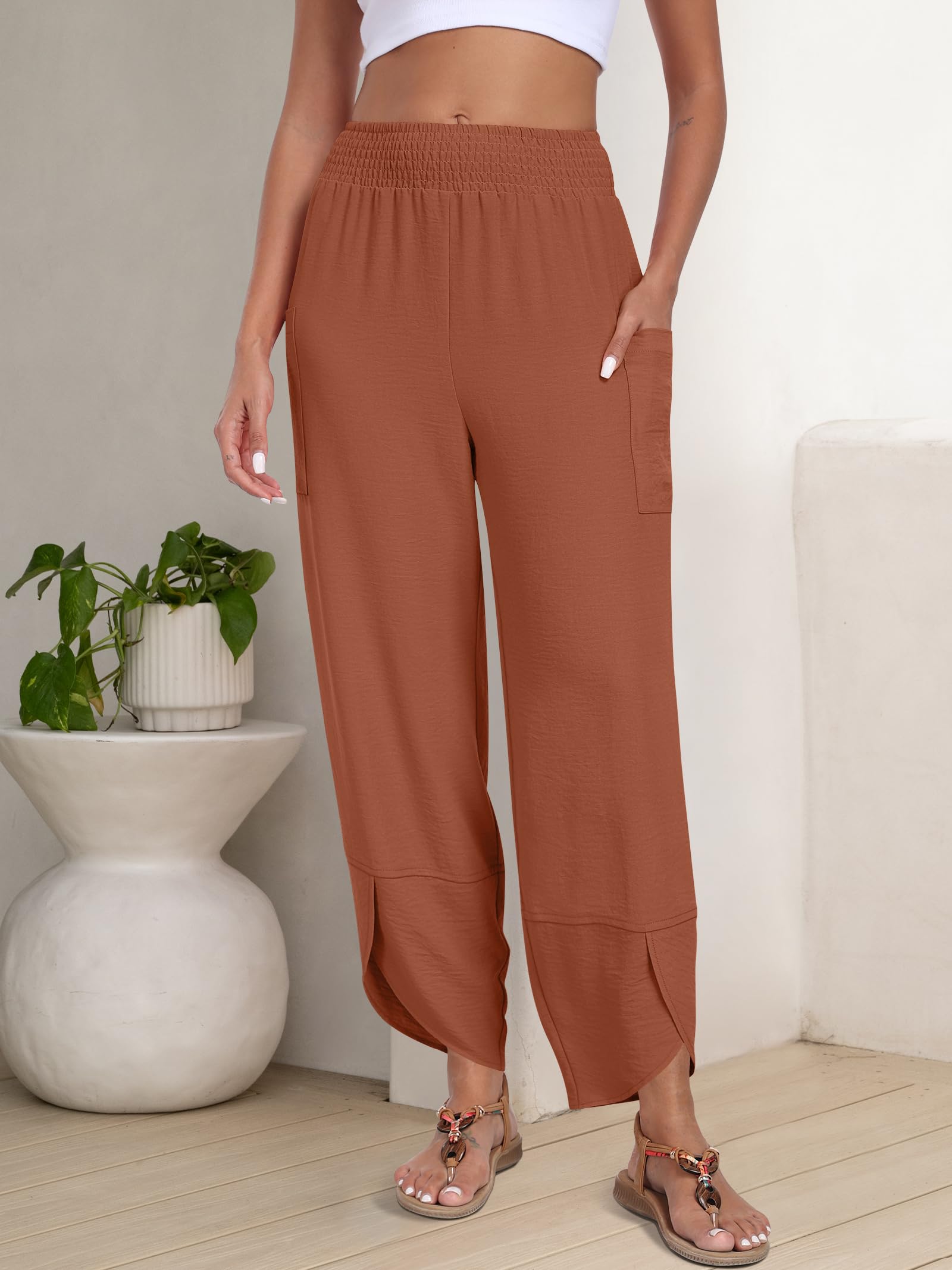 Foto 4 pulgar | Pantalones Capri Anrabess Palazzo De Pierna Ancha Para Mujer, Color Caramelo - Venta Internacional.
