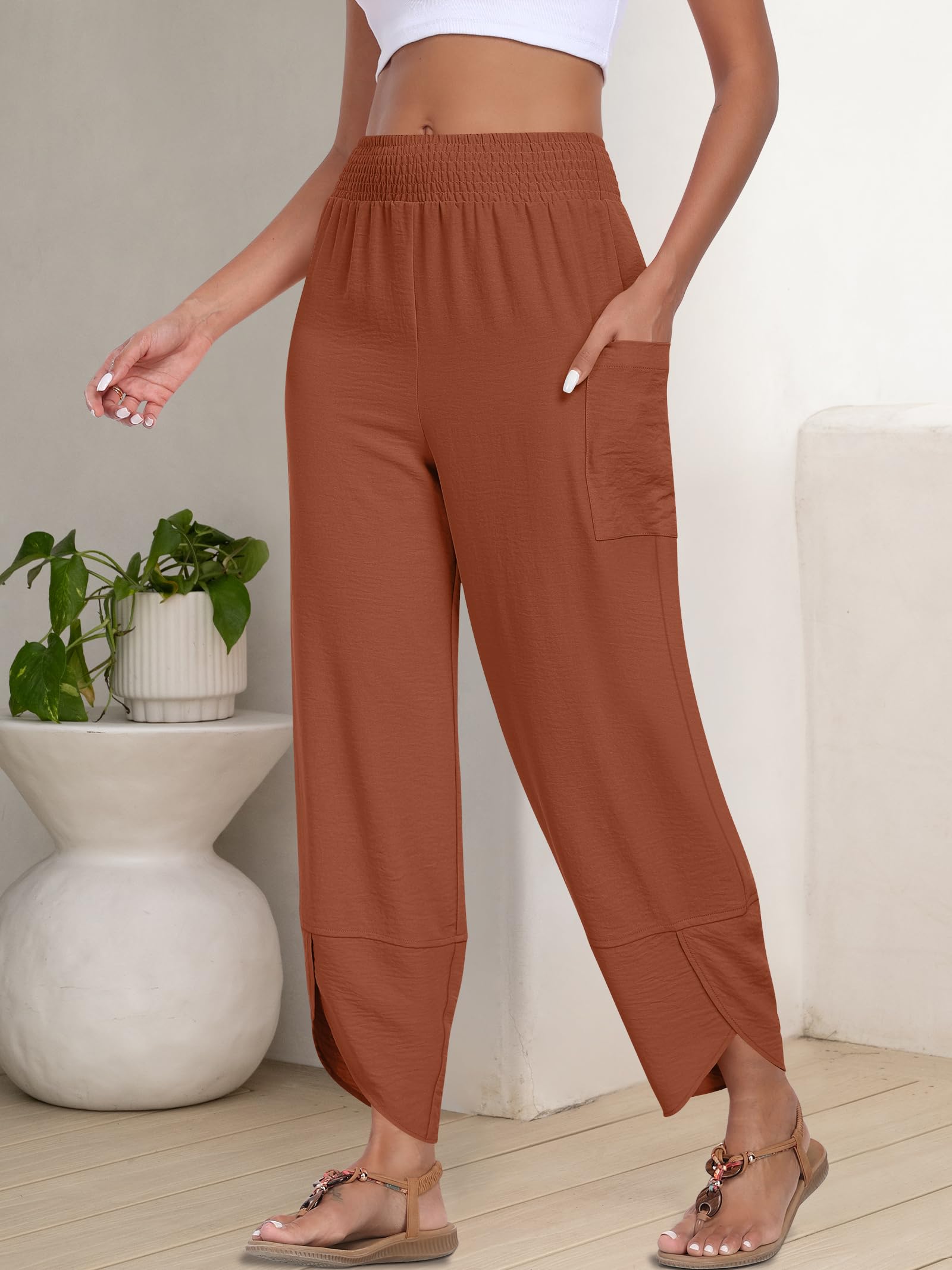 Foto 5 pulgar | Pantalones Capri Anrabess Palazzo De Pierna Ancha Para Mujer, Color Caramelo - Venta Internacional.