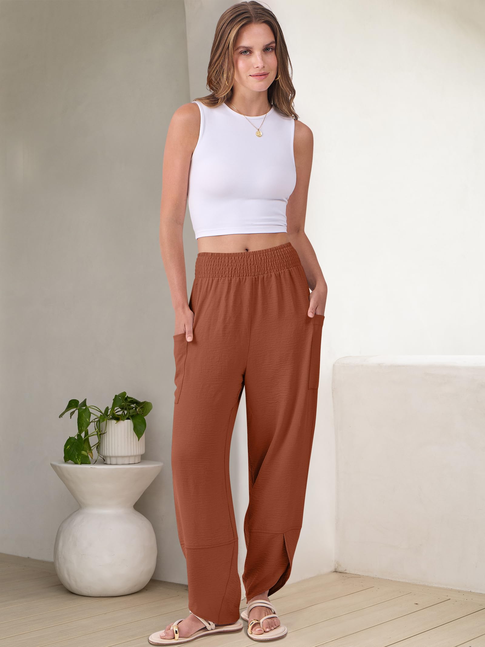 Foto 7 pulgar | Pantalones Capri Anrabess Palazzo De Pierna Ancha Para Mujer, Color Caramelo - Venta Internacional.