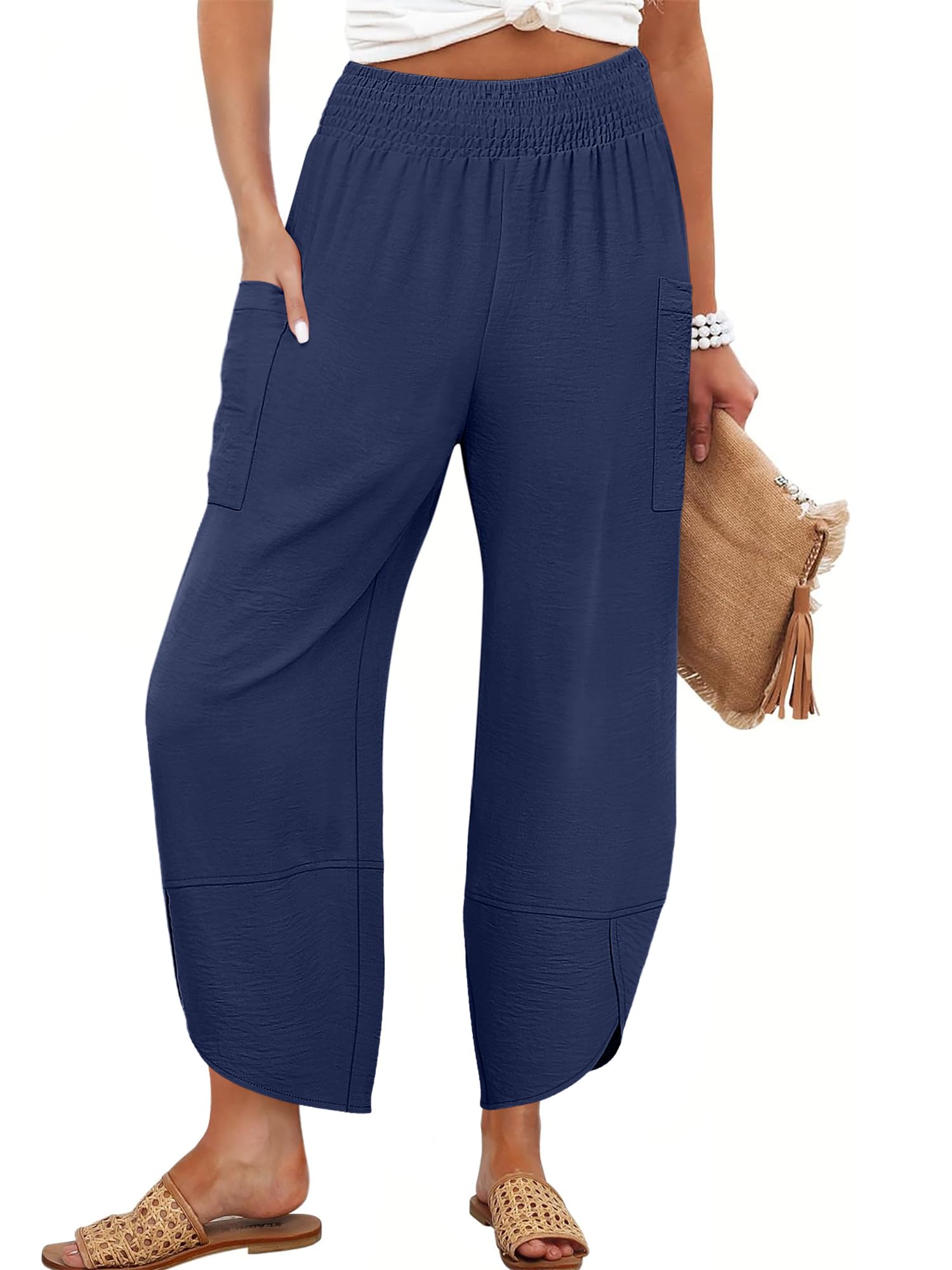 Foto 2 pulgar | Pantalones Capri Anrabess Palazzo Summer De Pierna Ancha Para Mujer - Venta Internacional.