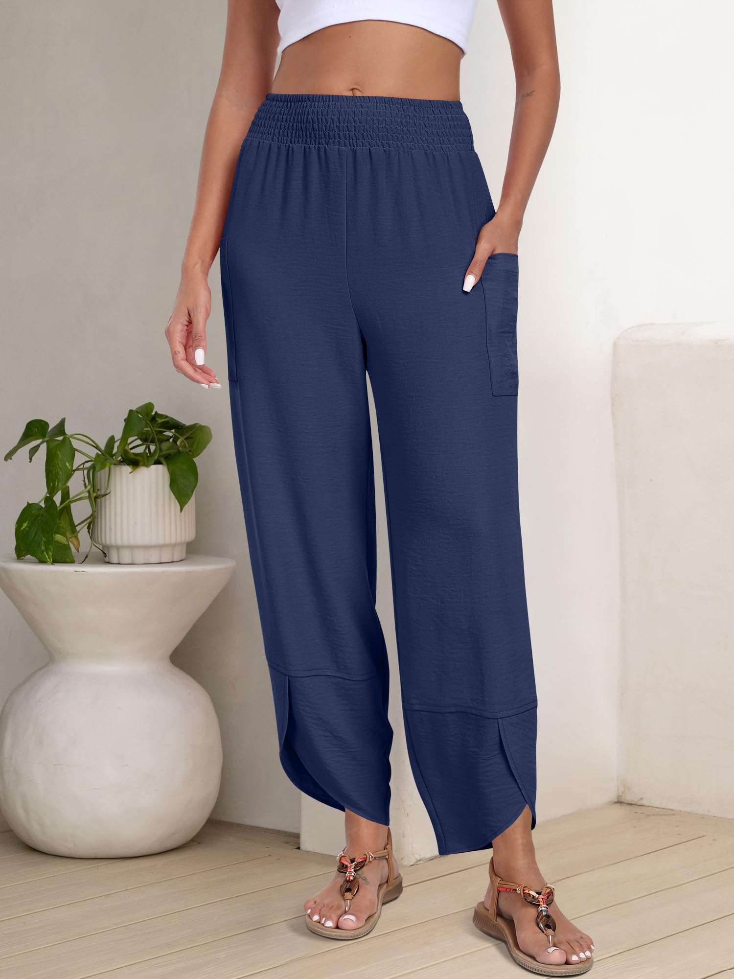 Foto 4 pulgar | Pantalones Capri Anrabess Palazzo Summer De Pierna Ancha Para Mujer - Venta Internacional.