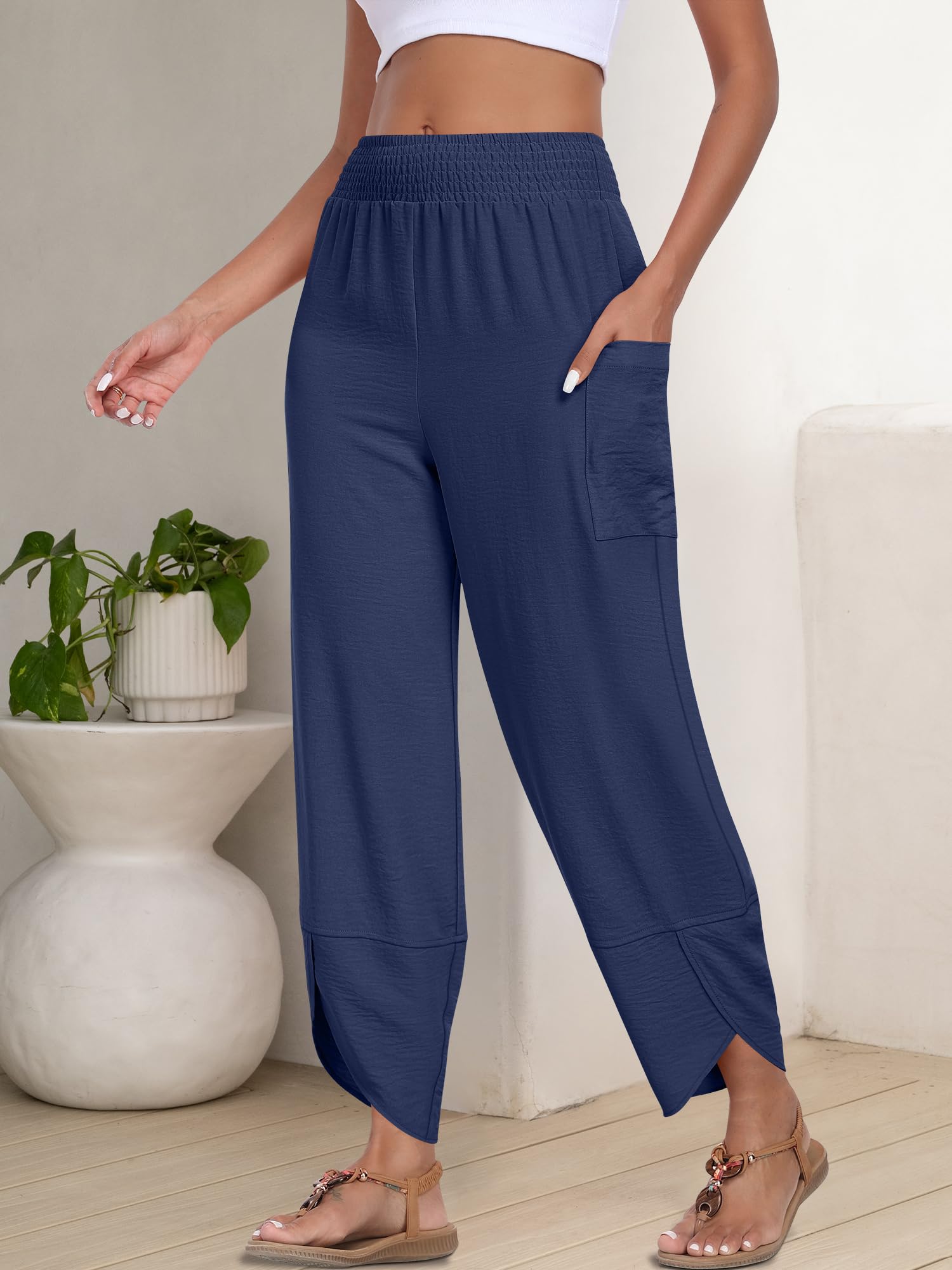 Foto 5 pulgar | Pantalones Capri Anrabess Palazzo Summer De Pierna Ancha Para Mujer - Venta Internacional.