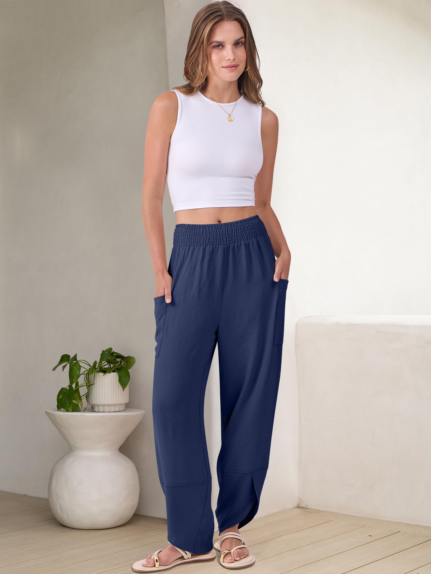 Foto 7 pulgar | Pantalones Capri Anrabess Palazzo Summer De Pierna Ancha Para Mujer - Venta Internacional.