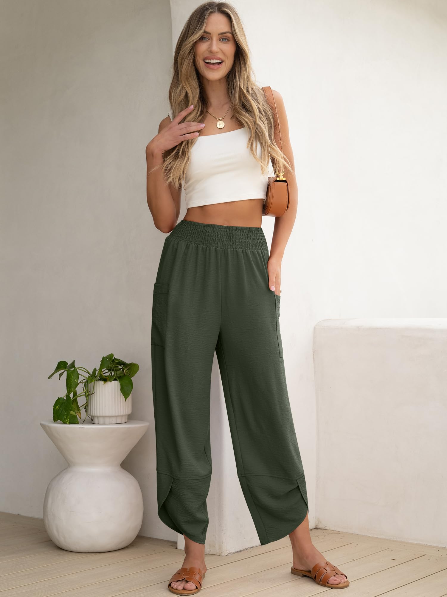 Foto 3 pulgar | Pantalones Capri Anrabess Palazzo De Pierna Ancha Para Mujer, Color Verde Oscuro - Venta Internacional.