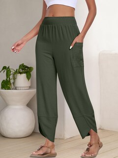 Foto 4 | Pantalones Capri Anrabess Palazzo De Pierna Ancha Para Mujer, Color Verde Oscuro - Venta Internacional.