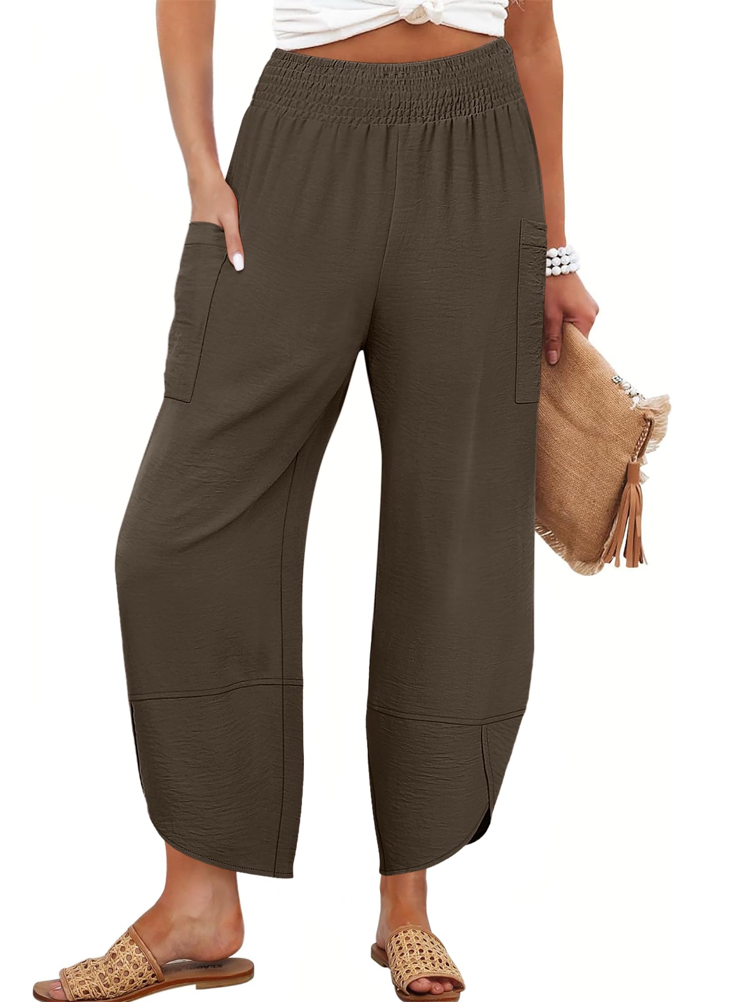 Pantalones Capri Anrabess 2025 De Verano, Pernera Ancha, Color Café, Para Mujer - Venta Internacional.