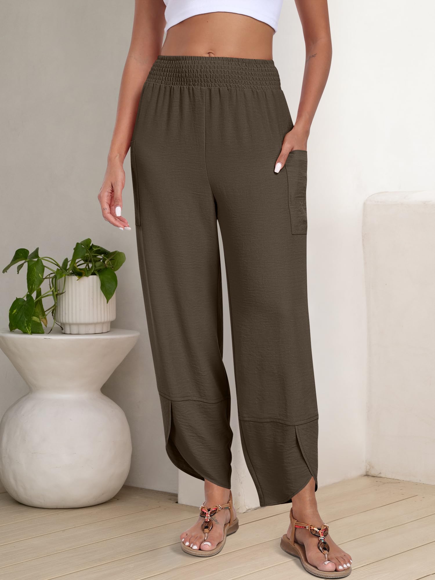 Foto 4 pulgar | Pantalones Capri Anrabess 2025 De Verano, Pernera Ancha, Color Café, Para Mujer - Venta Internacional.