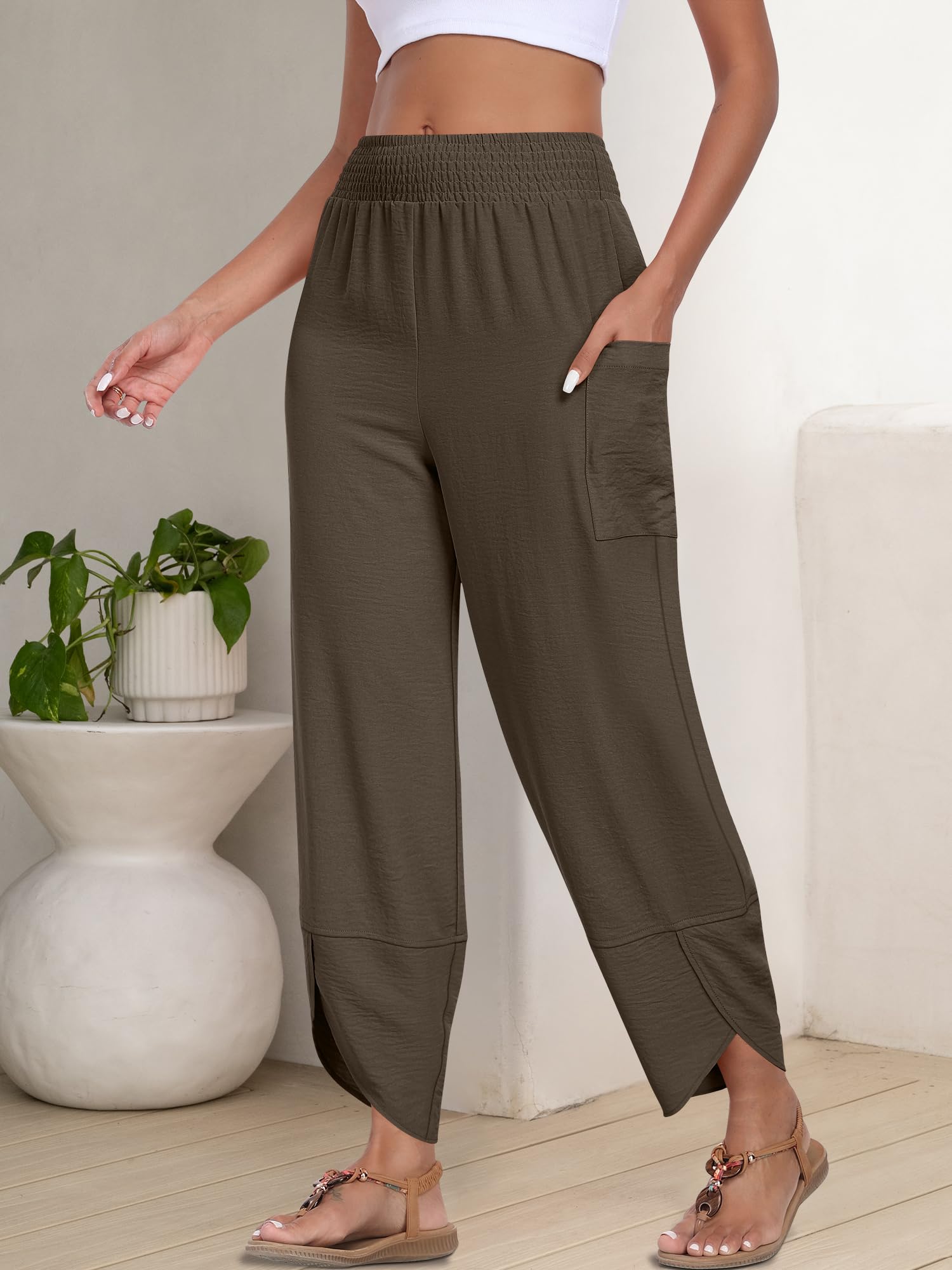 Foto 5 pulgar | Pantalones Capri Anrabess 2025 De Verano, Pernera Ancha, Color Café, Para Mujer - Venta Internacional.