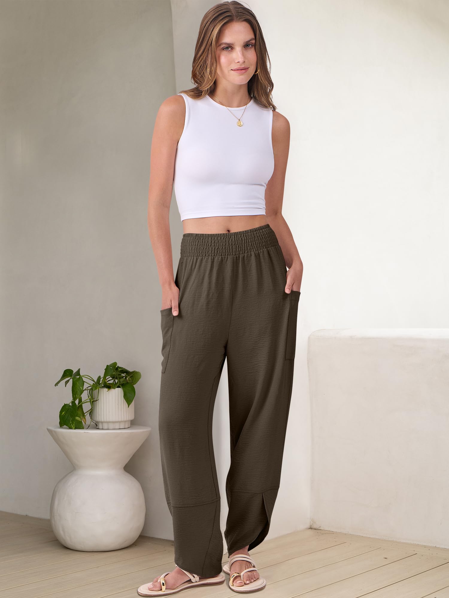 Foto 7 pulgar | Pantalones Capri Anrabess 2025 De Verano, Pernera Ancha, Color Café, Para Mujer - Venta Internacional.
