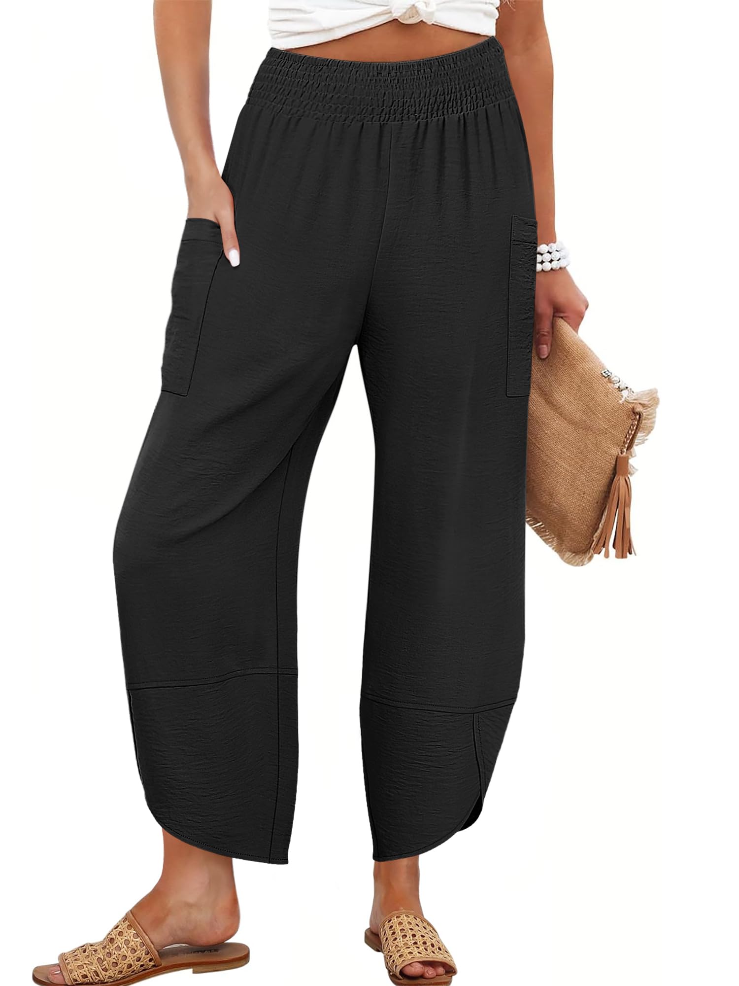 Foto 2 pulgar | Pantalones Capri Anrabess Palazzo De Pierna Ancha Para Mujer, Color Negro - Venta Internacional.
