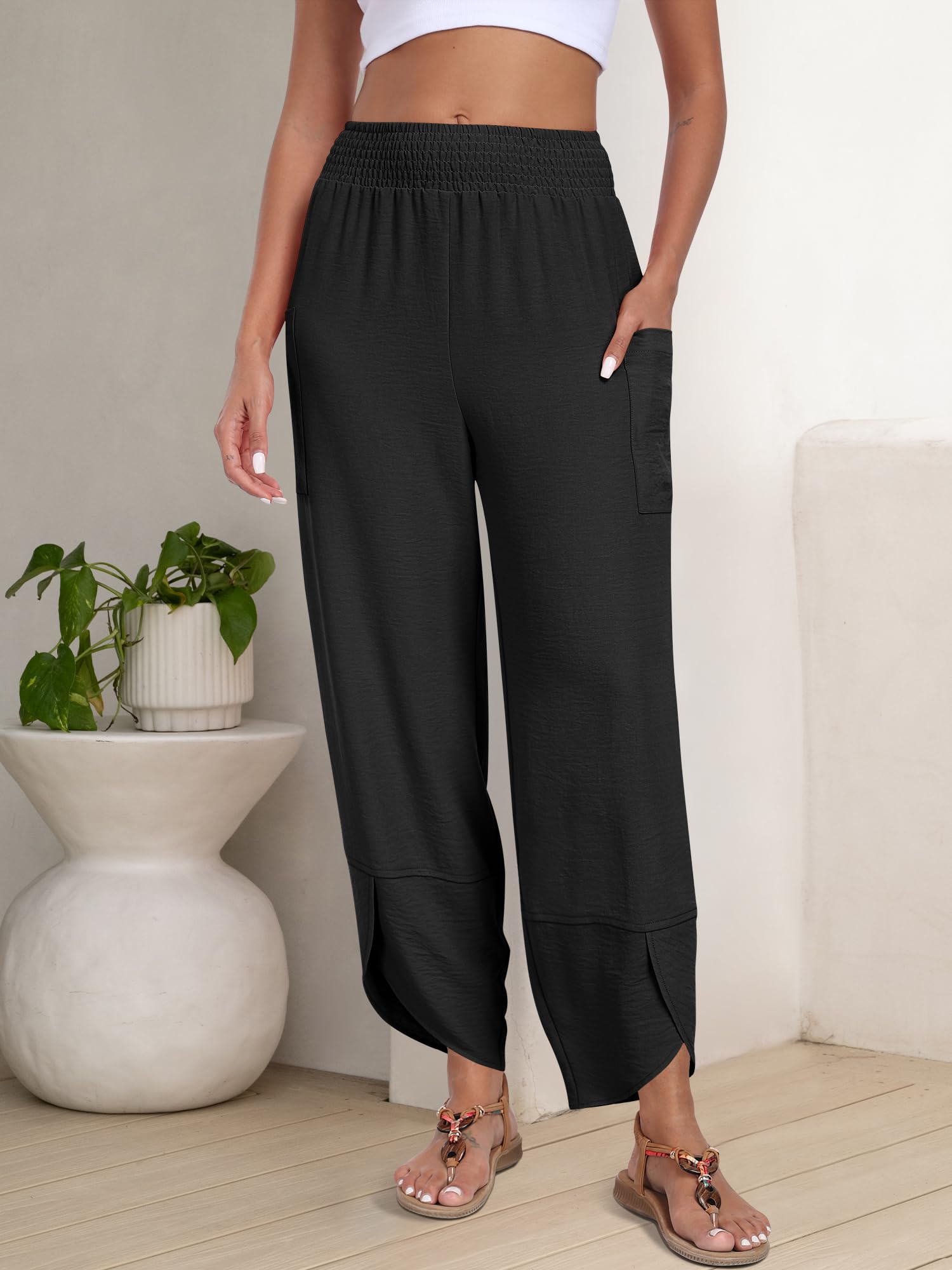 Foto 4 pulgar | Pantalones Capri Anrabess Palazzo De Pierna Ancha Para Mujer, Color Negro - Venta Internacional.
