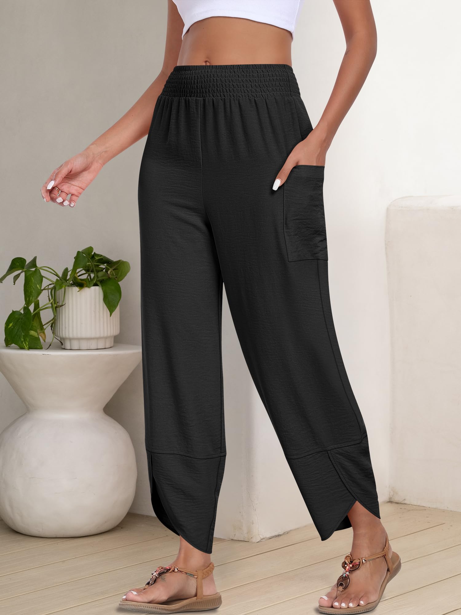 Foto 5 pulgar | Pantalones Capri Anrabess Palazzo De Pierna Ancha Para Mujer, Color Negro - Venta Internacional.