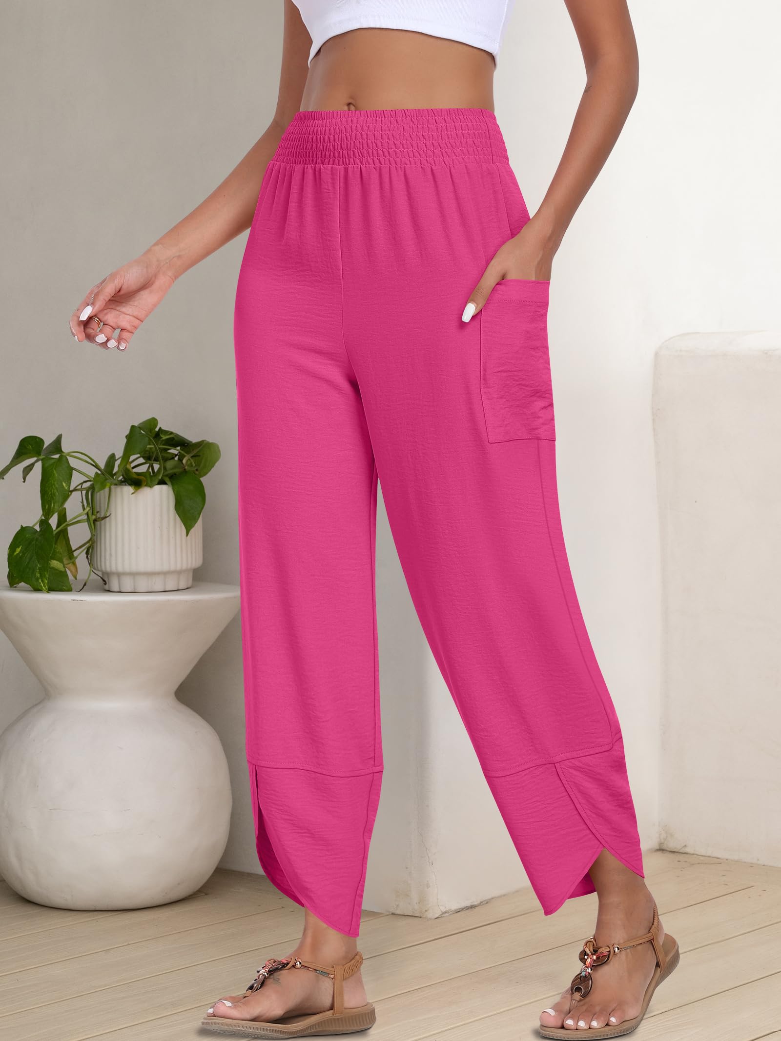 Foto 5 pulgar | Pantalones Capri Anrabess Palazzo Summer De Pierna Ancha Para Mujer - Venta Internacional.