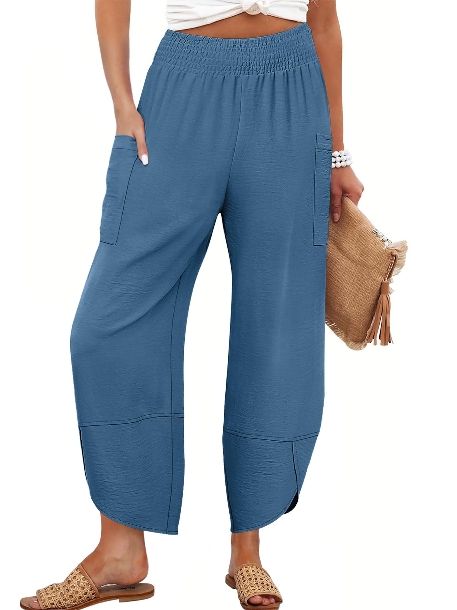 Foto 2 pulgar | Pantalones Capri Anrabess Palazzo Summer De Pierna Ancha Para Mujer - Venta Internacional.