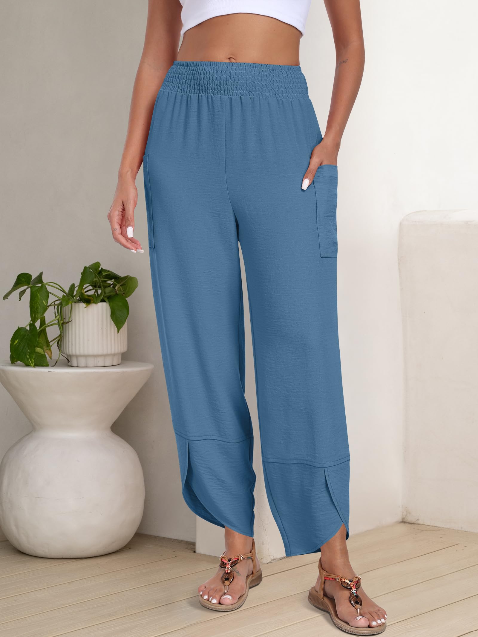 Foto 4 pulgar | Pantalones Capri Anrabess Palazzo Summer De Pierna Ancha Para Mujer - Venta Internacional.