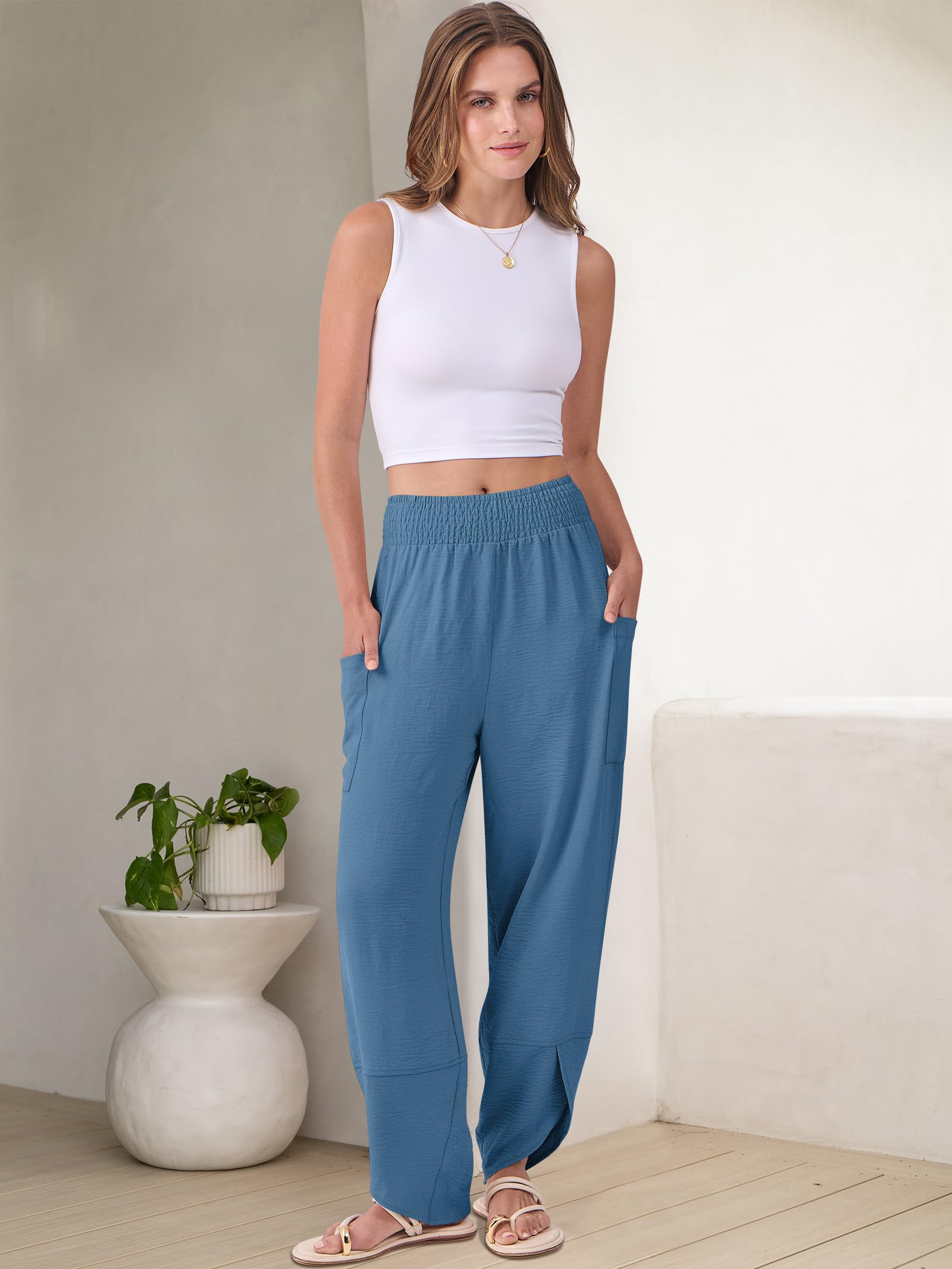 Foto 7 pulgar | Pantalones Capri Anrabess Palazzo Summer De Pierna Ancha Para Mujer - Venta Internacional.