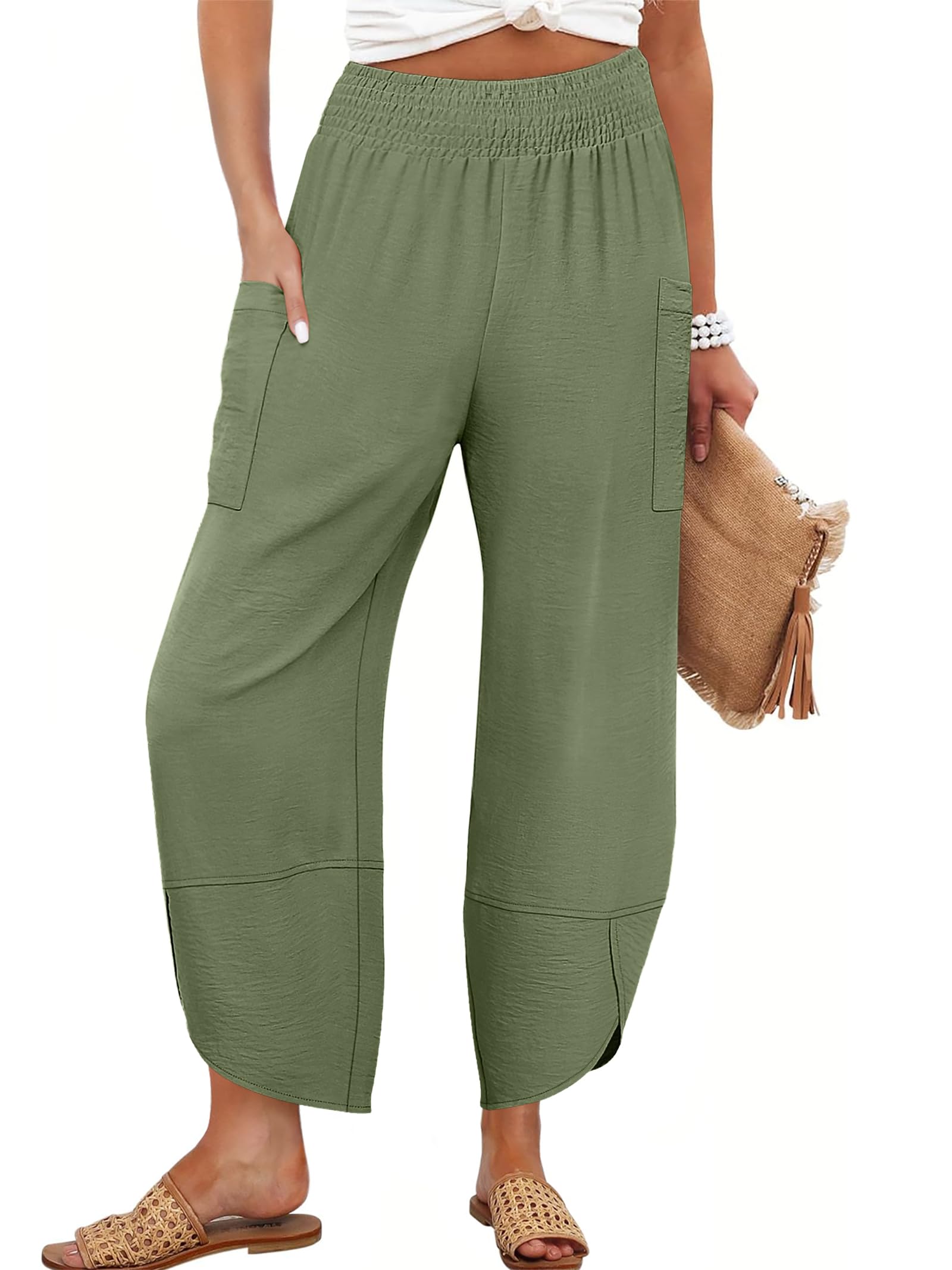 Foto 2 pulgar | Pantalones Capri Anrabess 2025 De Verano, Pierna Ancha, Verde Militar - Venta Internacional.