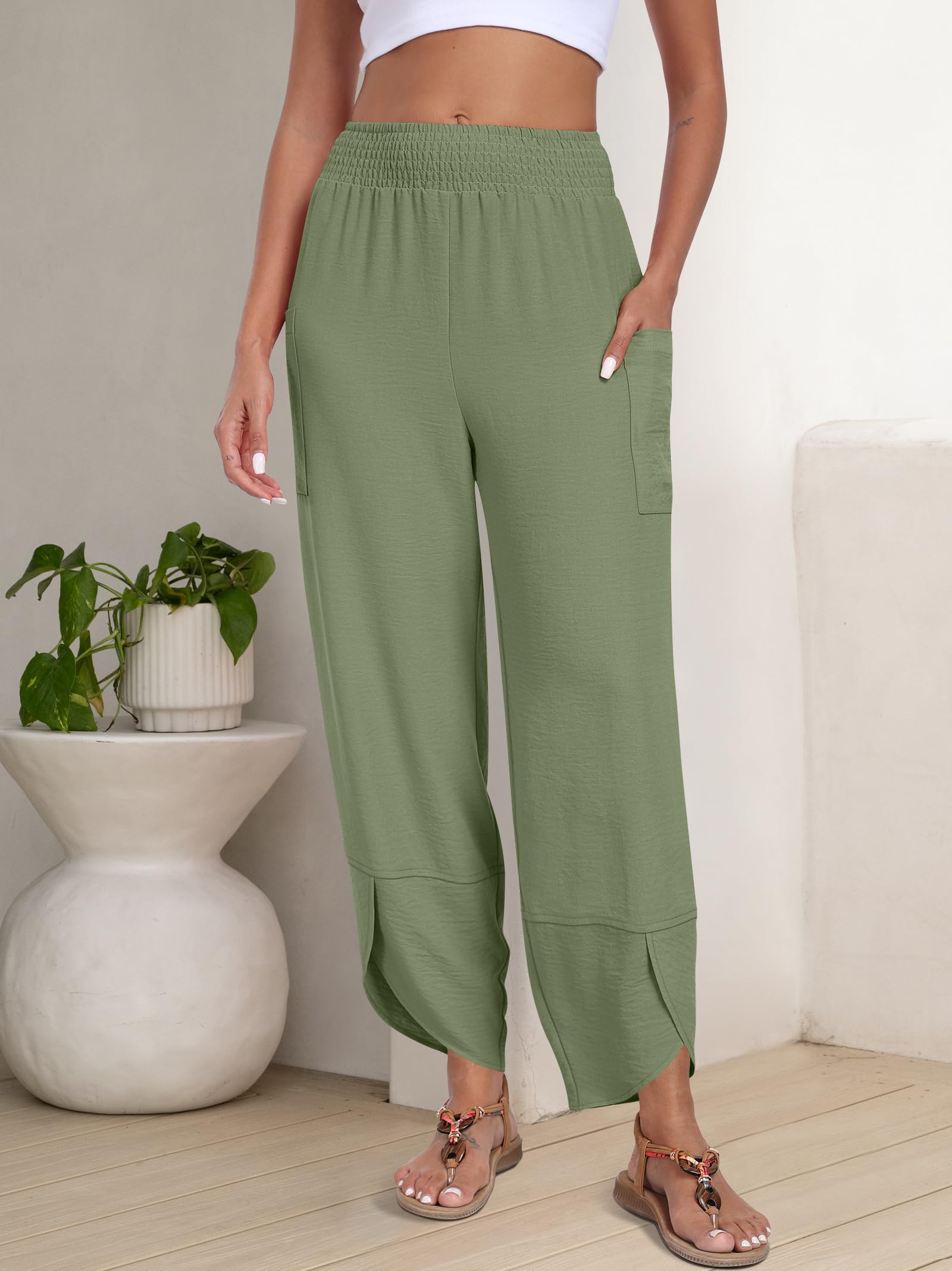 Foto 4 pulgar | Pantalones Capri Anrabess 2025 De Verano, Pierna Ancha, Verde Militar - Venta Internacional.