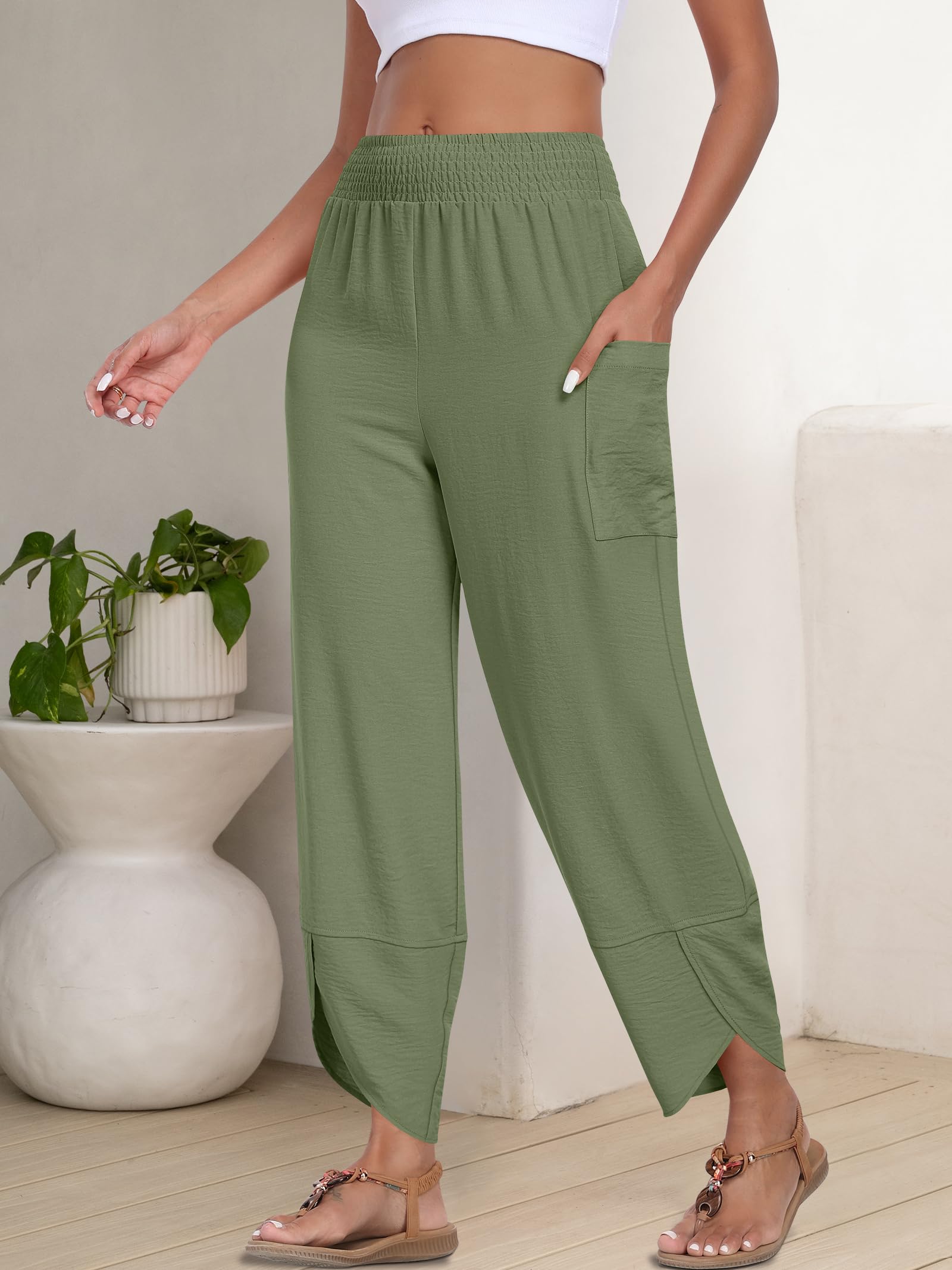 Foto 5 pulgar | Pantalones Capri Anrabess 2025 De Verano, Pierna Ancha, Verde Militar - Venta Internacional.