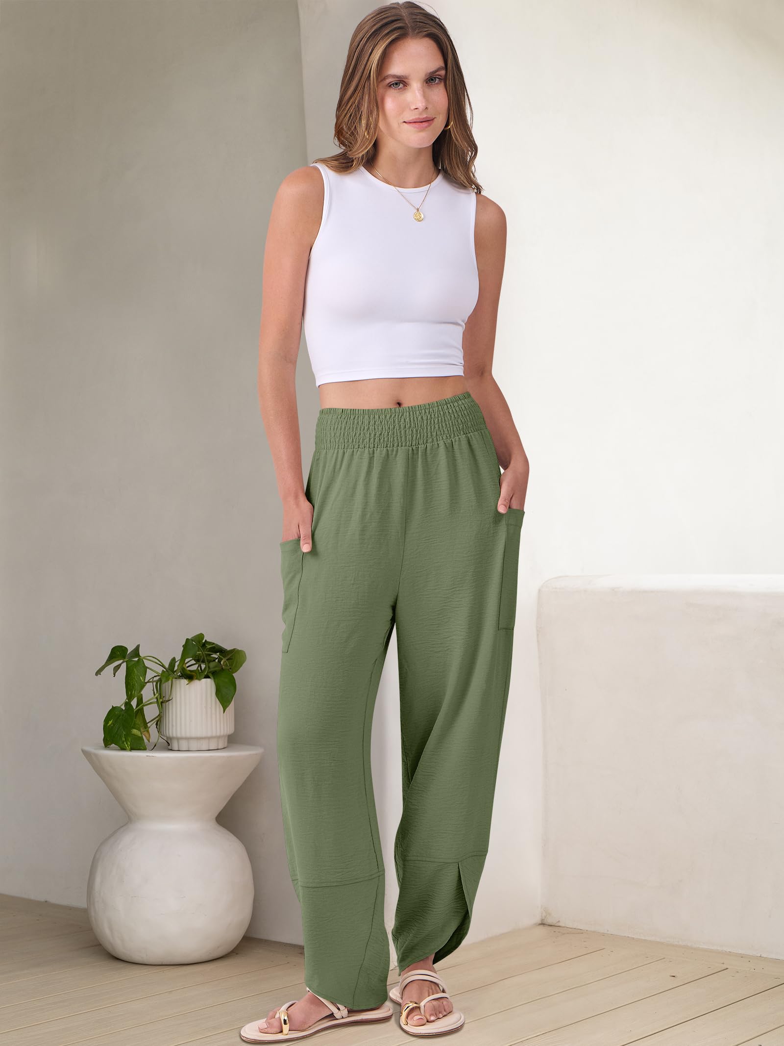 Foto 7 pulgar | Pantalones Capri Anrabess 2025 De Verano, Pierna Ancha, Verde Militar - Venta Internacional.