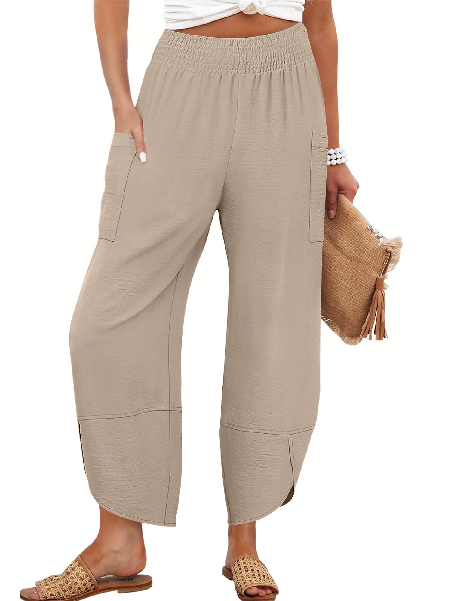Foto 2 pulgar | Pantalones Capri Anrabess Palazzo De Pierna Ancha Para Mujer De Verano - Venta Internacional.