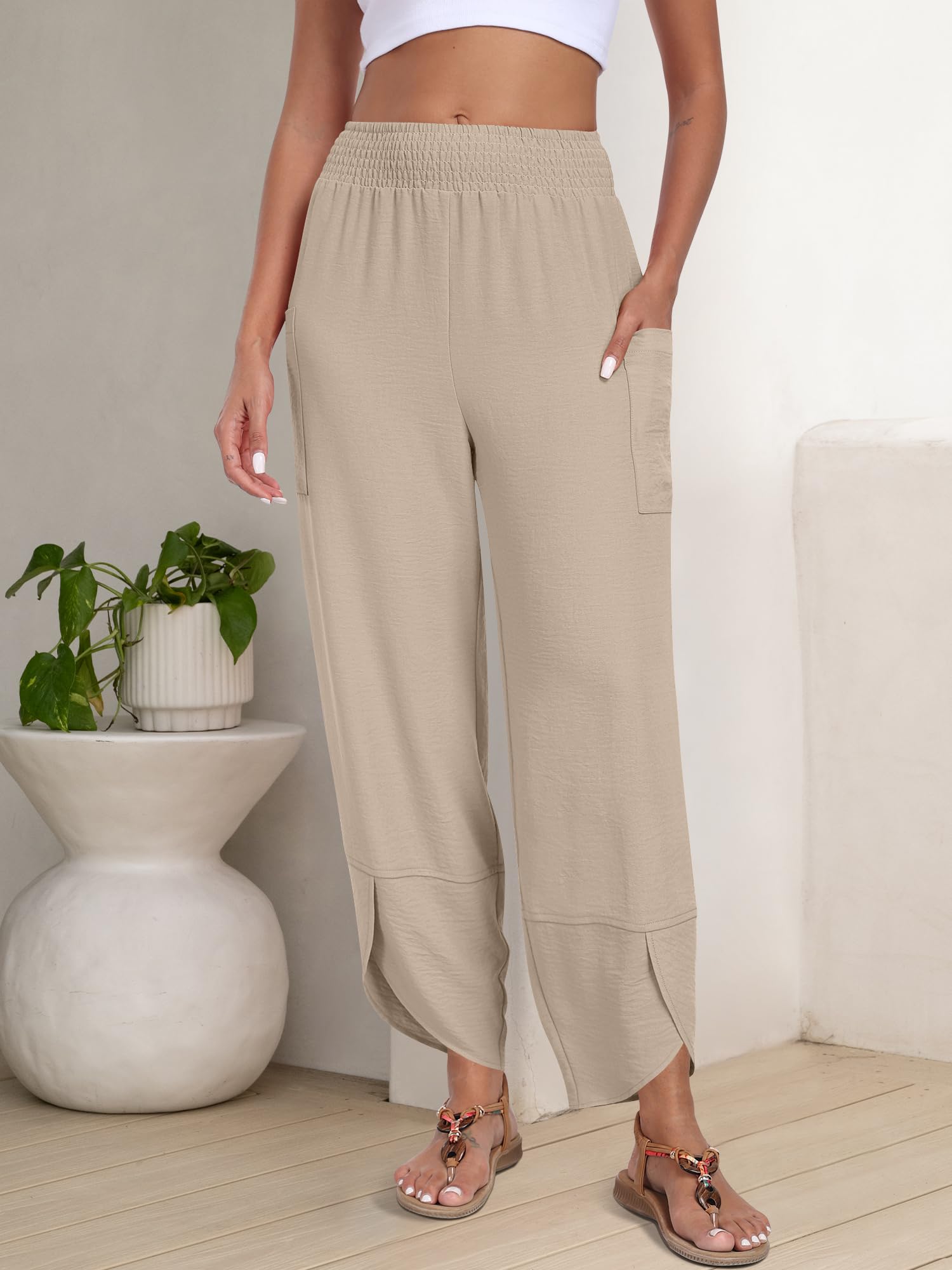 Foto 4 pulgar | Pantalones Capri Anrabess Palazzo De Pierna Ancha Para Mujer De Verano - Venta Internacional.