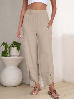 Foto 3 | Pantalones Capri Anrabess Palazzo De Pierna Ancha Para Mujer De Verano - Venta Internacional.