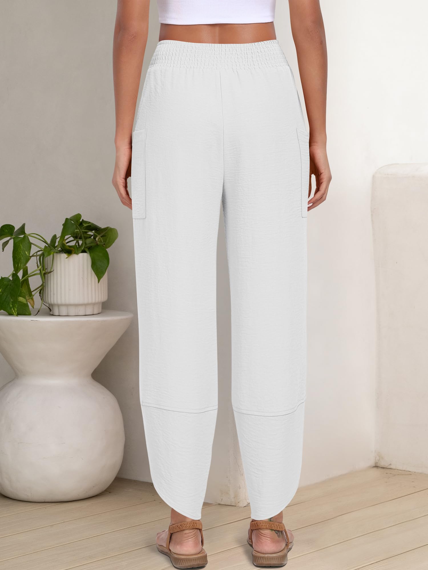 Foto 6 pulgar | Pantalones Capri Anrabess Palazzo Summer White De Pierna Ancha Para Mujer - Venta Internacional.