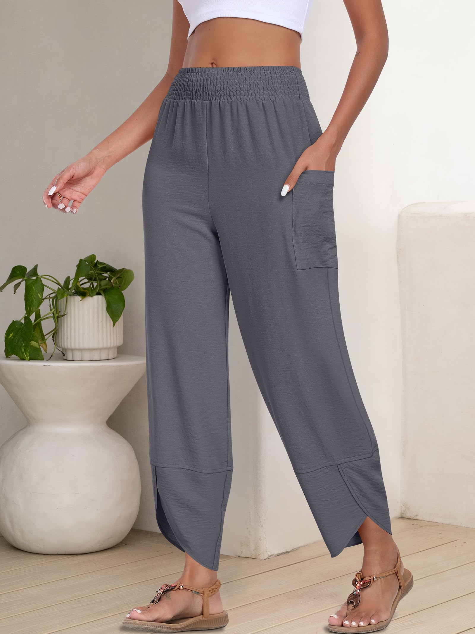 Foto 5 pulgar | Pantalones Capri Anrabess Palazzo Summer De Pierna Ancha Para Mujer - Venta Internacional.