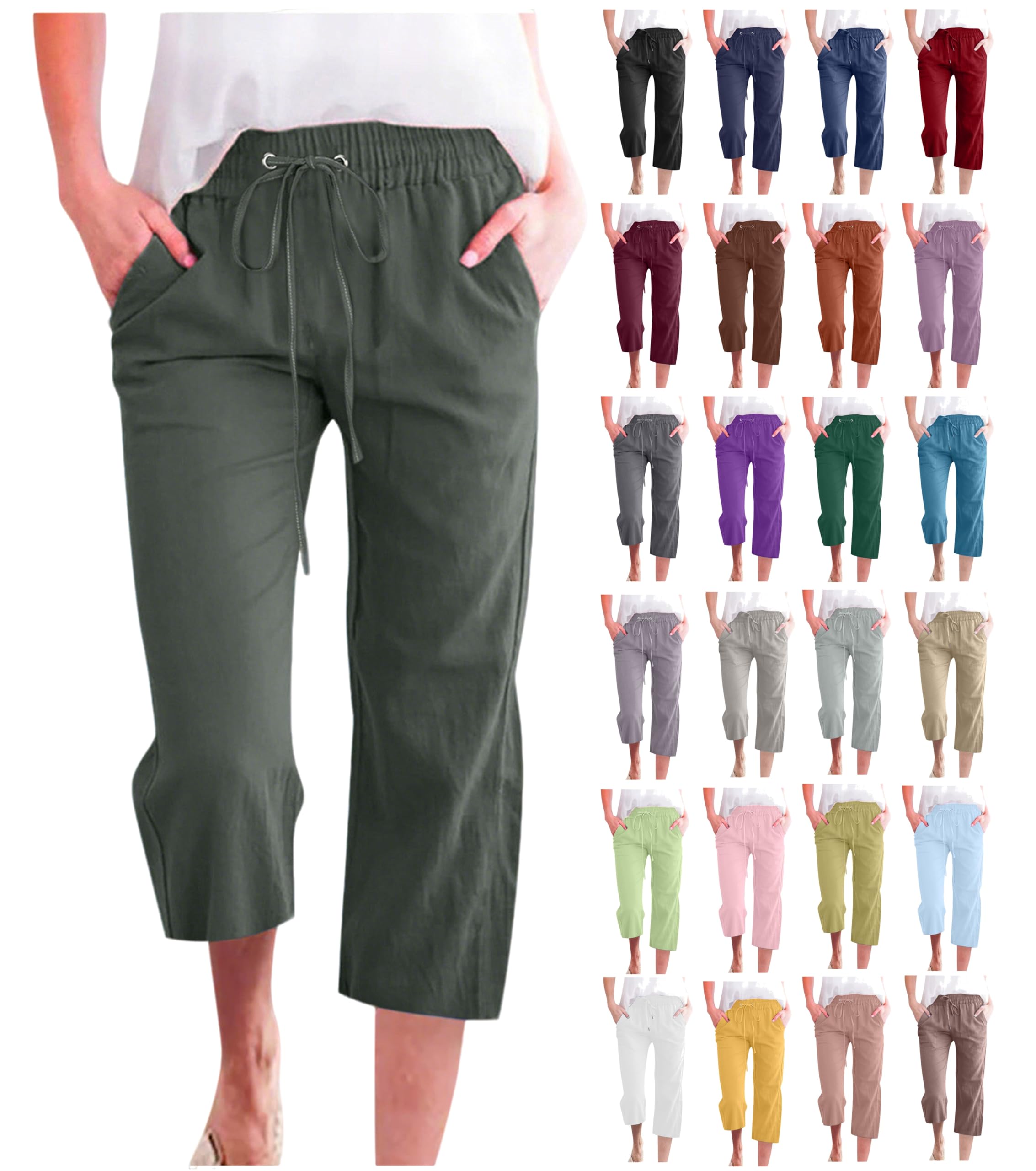 Foto 2 pulgar | Pantalones Capri Casual De Verano Para Mujer, Cintura Alta, Lino, Color Verde - Venta Internacional.