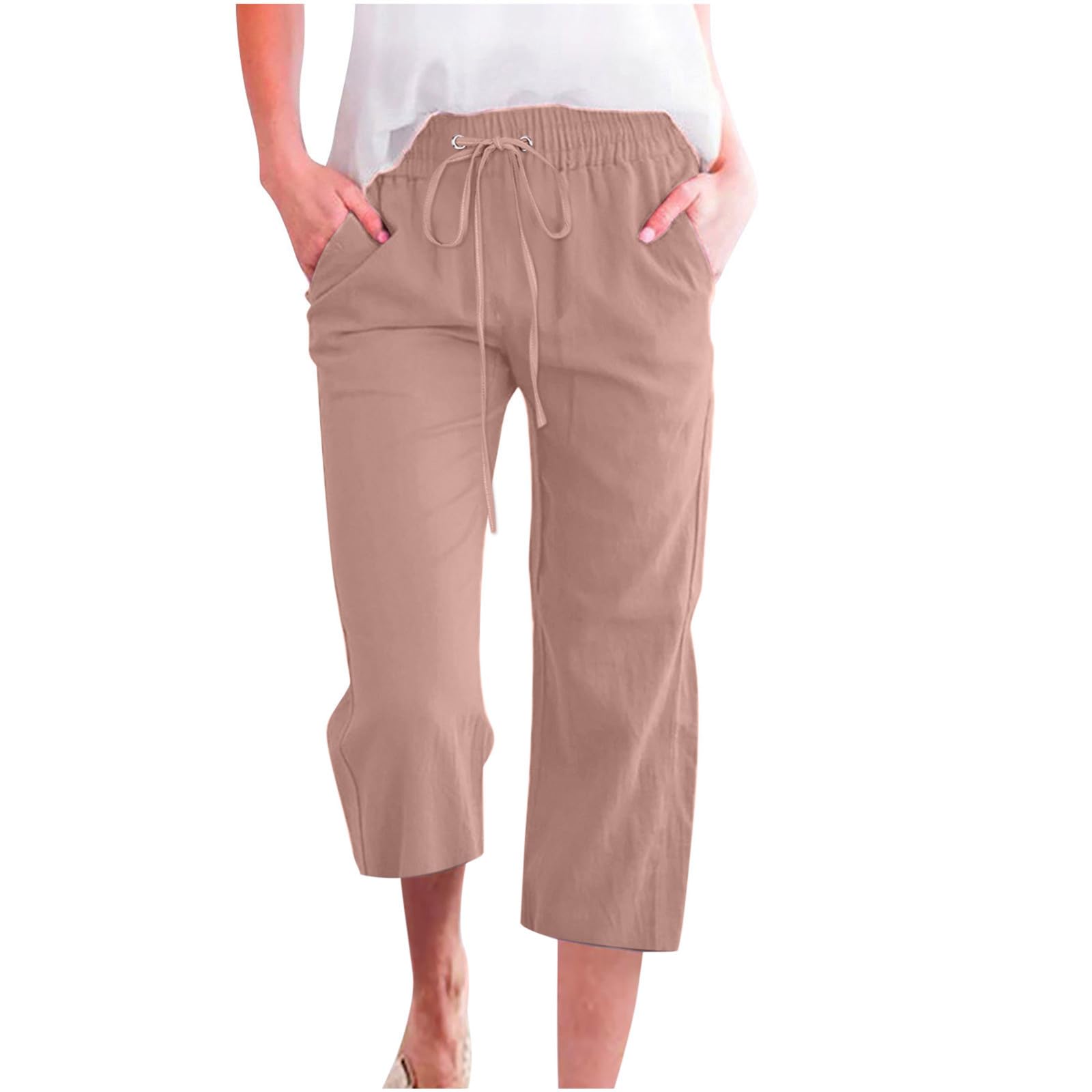 Foto 2 pulgar | Pantalones Capris Para Mujer, Lino Y Algodón, Cintura Holgada Con Cordón, E05 - Venta Internacional.