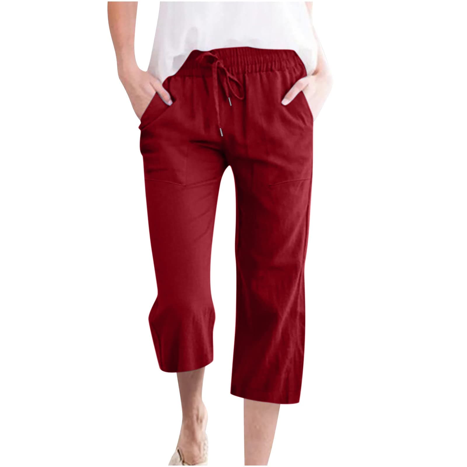 Pantalones Capri Para Mujer, Algodón Y Lino, Casual, Verano, Color Rojo C07, Talla L - Venta Internacional. $771