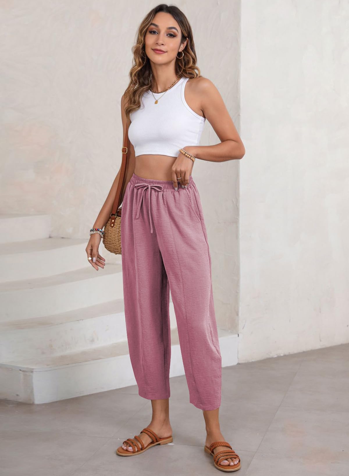 Foto 6 pulgar | Pantalón Holgados Evaless Rosa- Venta Internacional