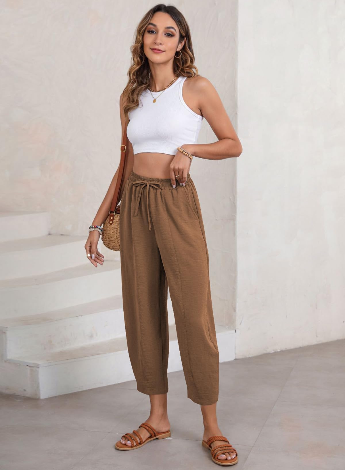 Foto 6 pulgar | Pantalones Capri Evaless 2025 Harem Summer Chestnut 2xl Para Mujer - Venta Internacional.