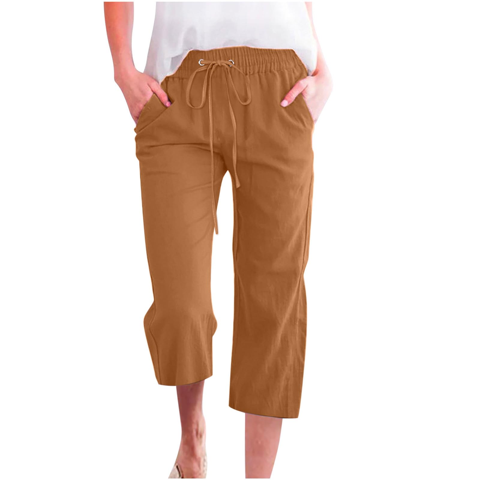 Foto 2 pulgar | Pantalones Capri Genéricos Sin Cordones Para Mujer De Lino Con Cordón D03 - Venta Internacional.